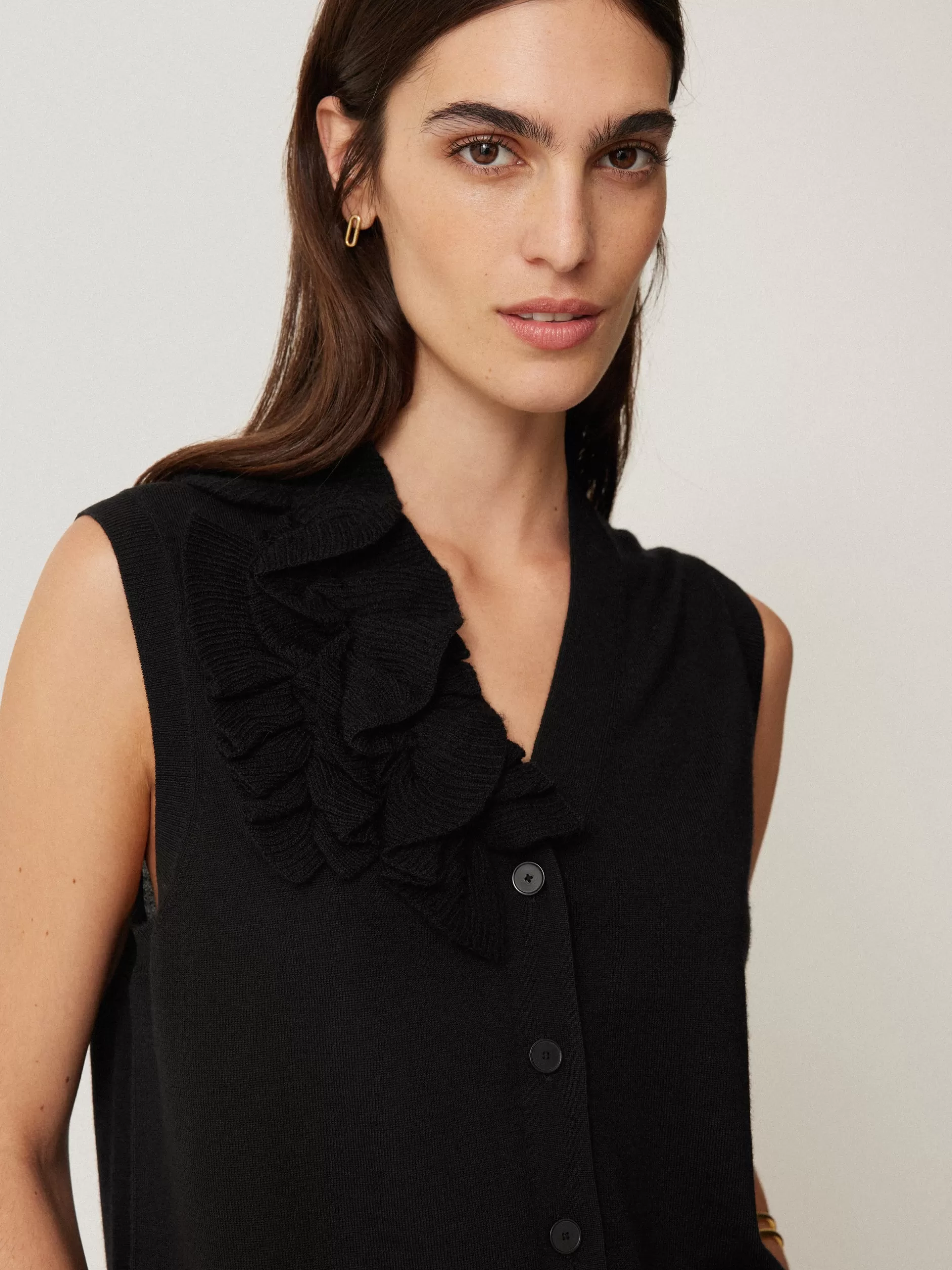 Online Jigsaw Merino Ruffle Waistcoat Black