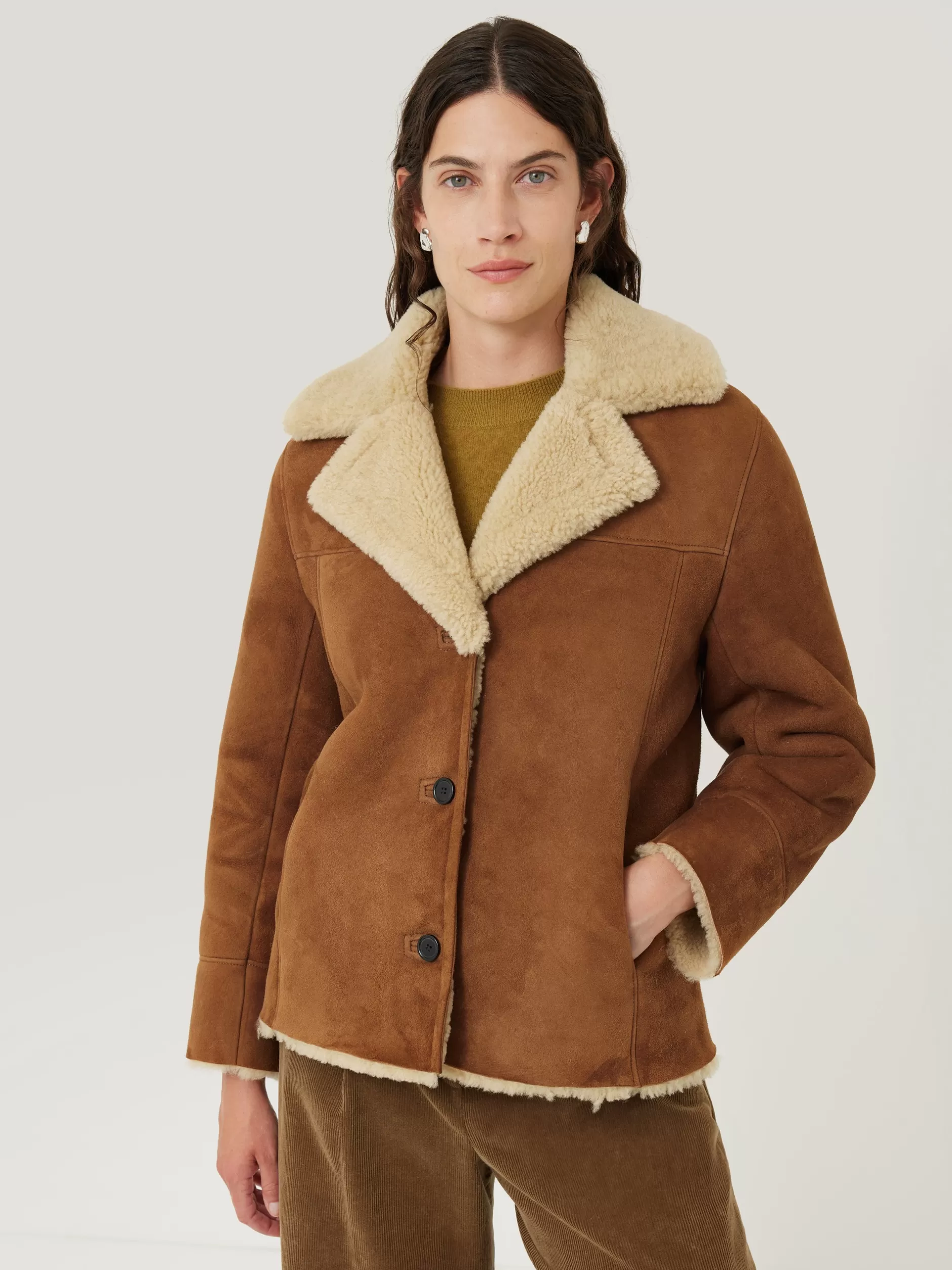 Outlet Jigsaw Merino Shearling Leather Coat Ginger