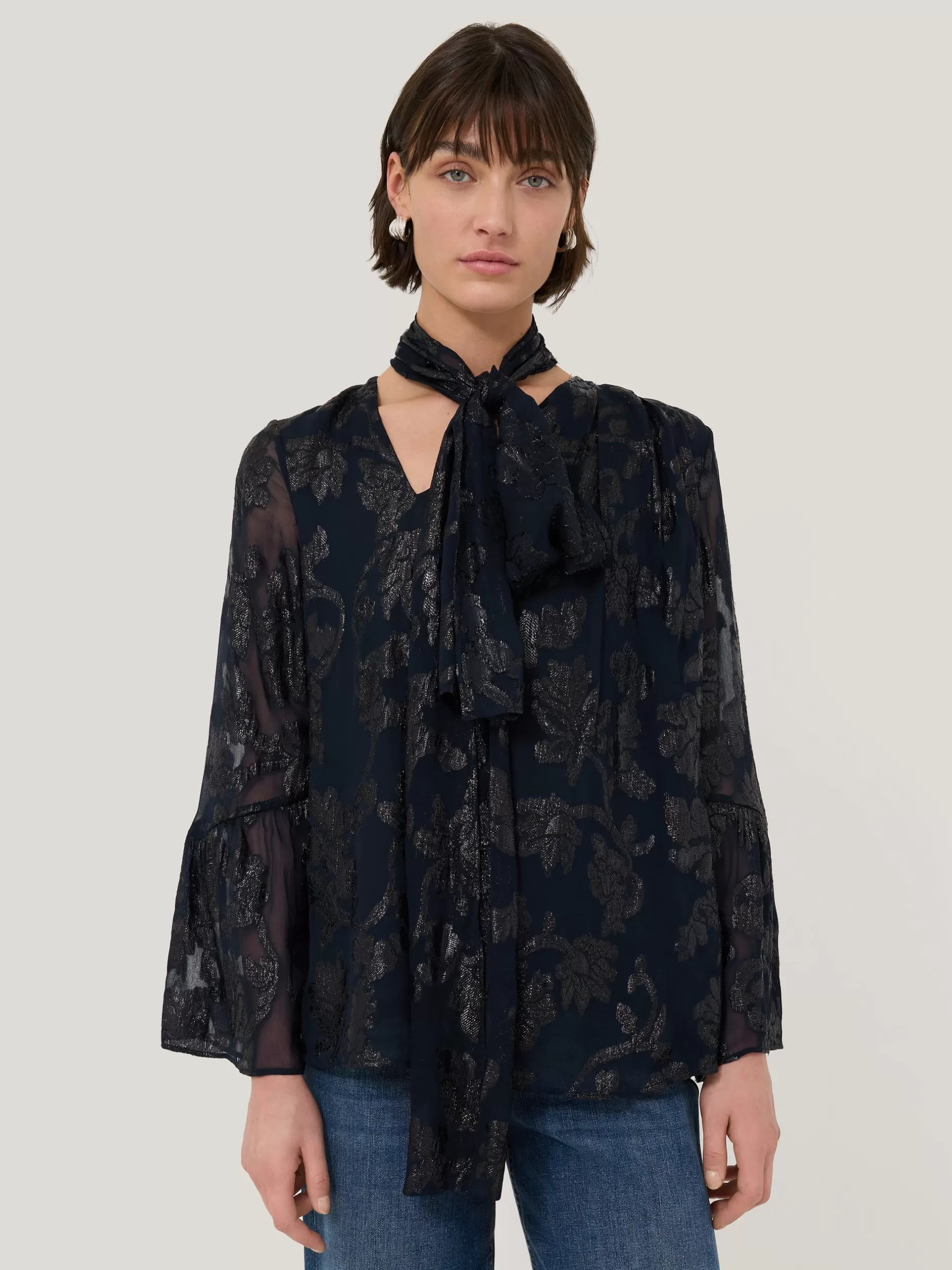 Online Jigsaw Metallic Jacquard Top Navy