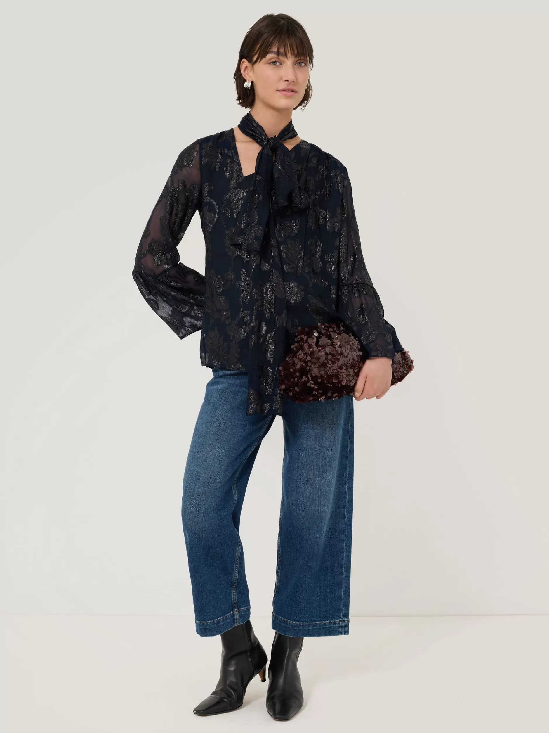 Online Jigsaw Metallic Jacquard Top Navy