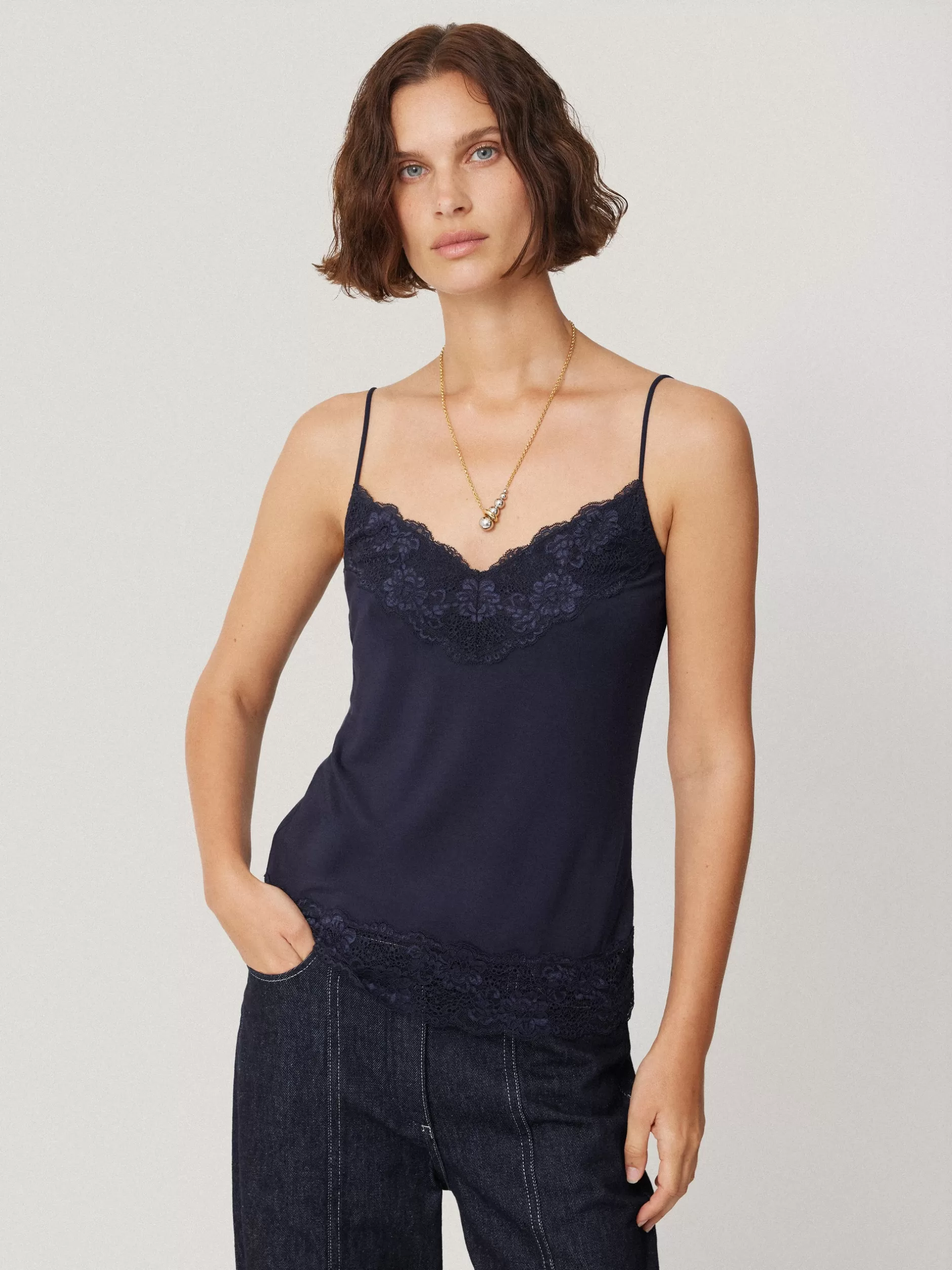 Flash Sale Jigsaw Modal Lace Vest Navy