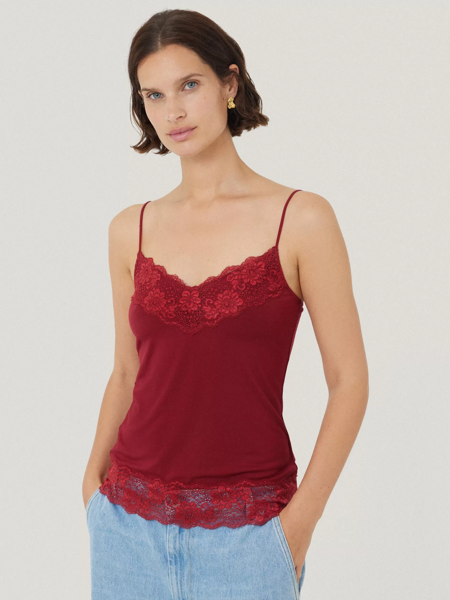 Flash Sale Jigsaw Modal Lace Vest CinemaRed