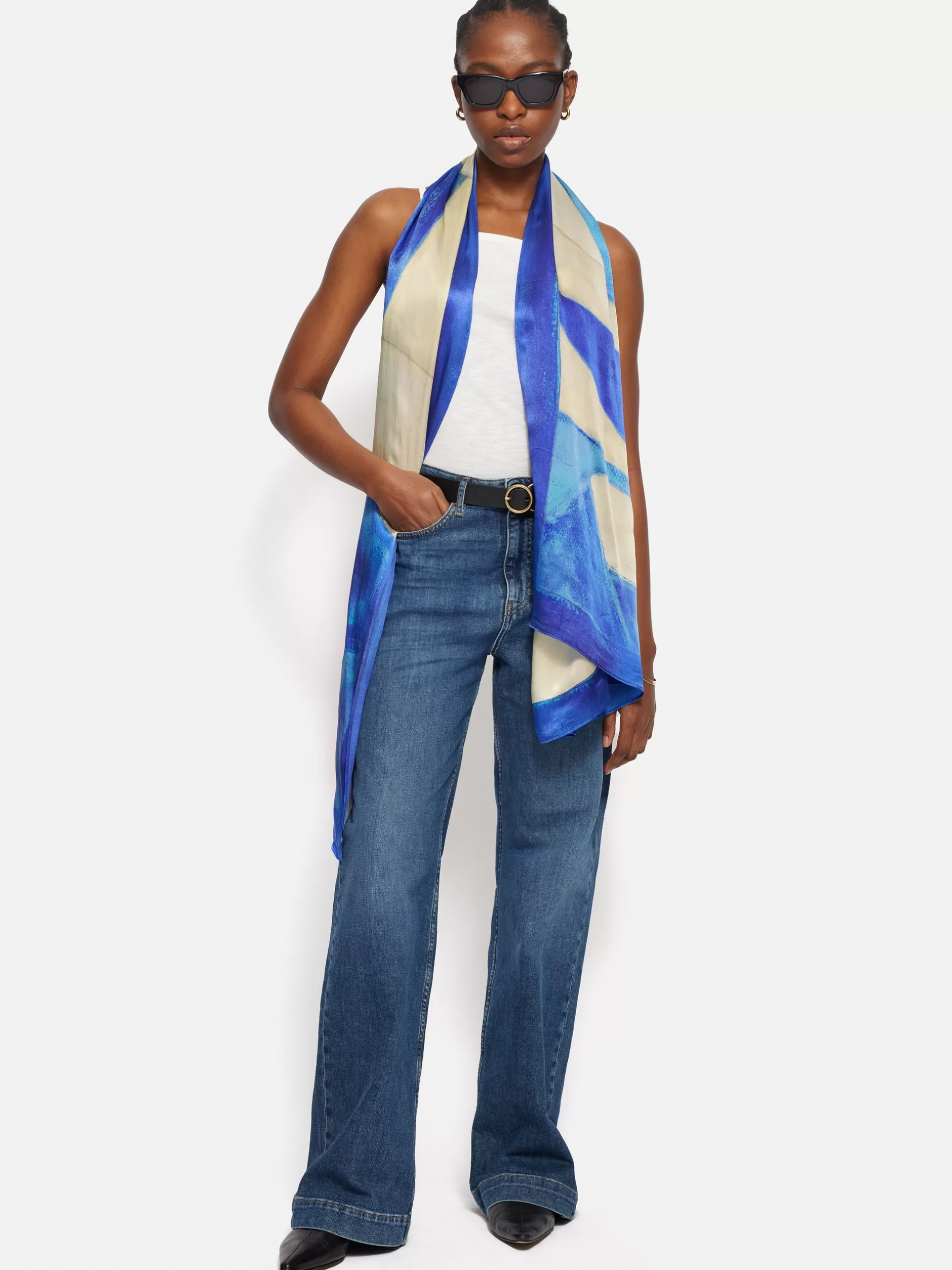 Flash Sale Jigsaw Pastel Abstract Oversized Silk Scarf Blue