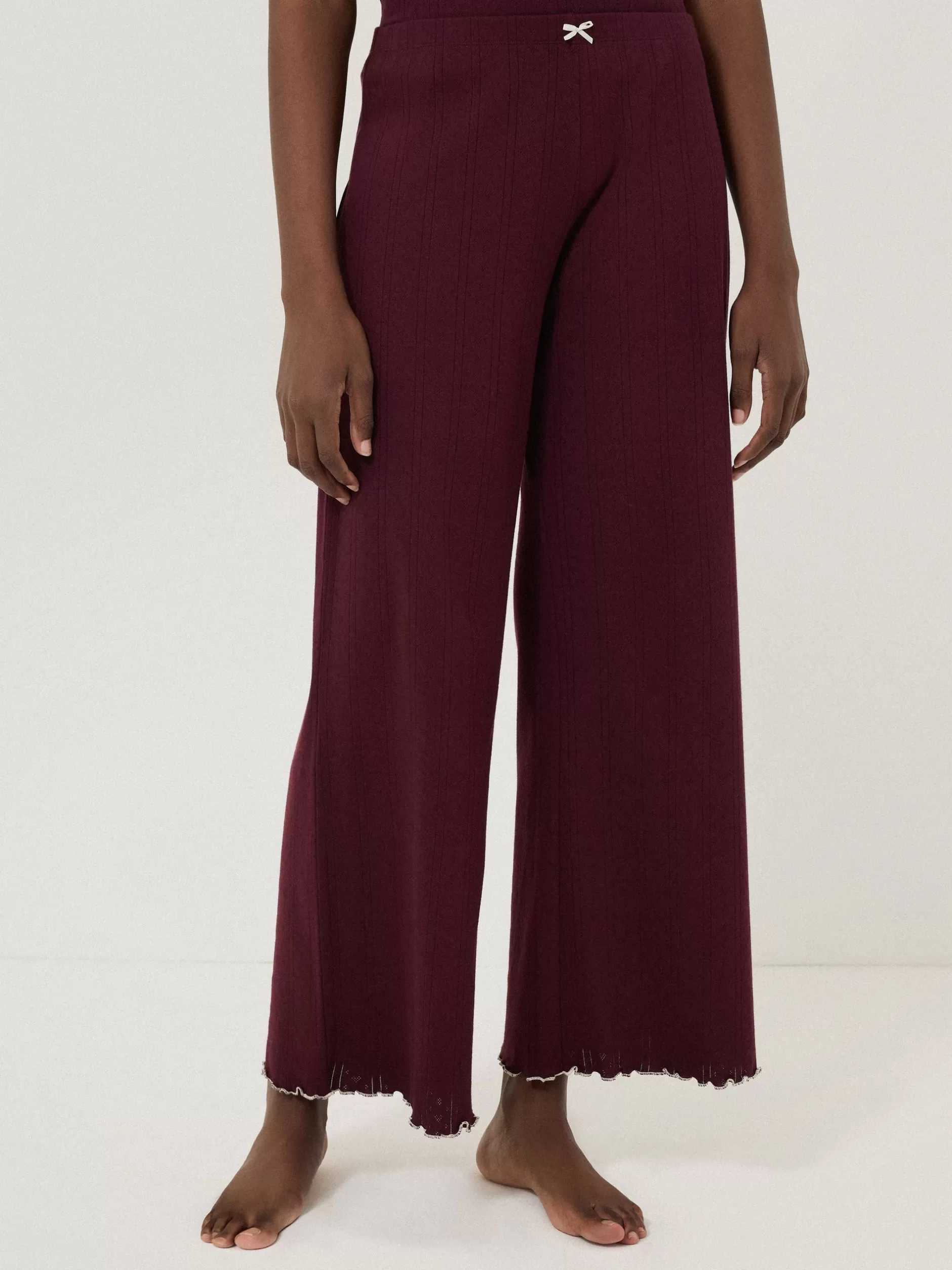 Online Jigsaw Pointelle Pyjama Trousers Burgundy