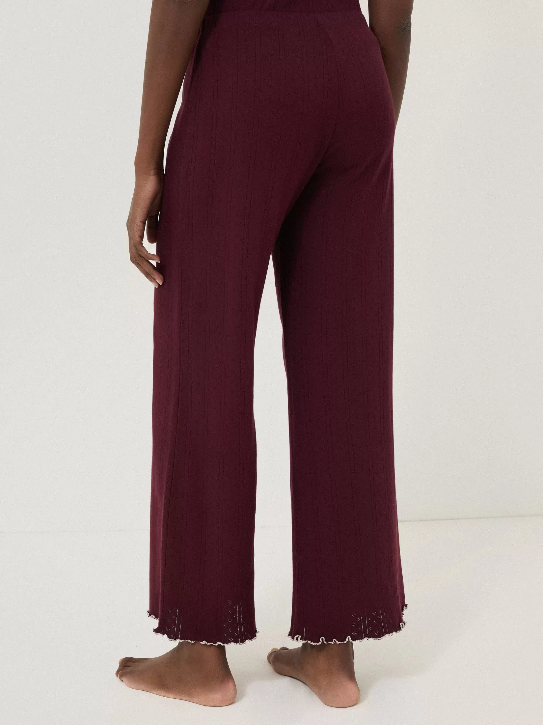 Online Jigsaw Pointelle Pyjama Trousers Burgundy