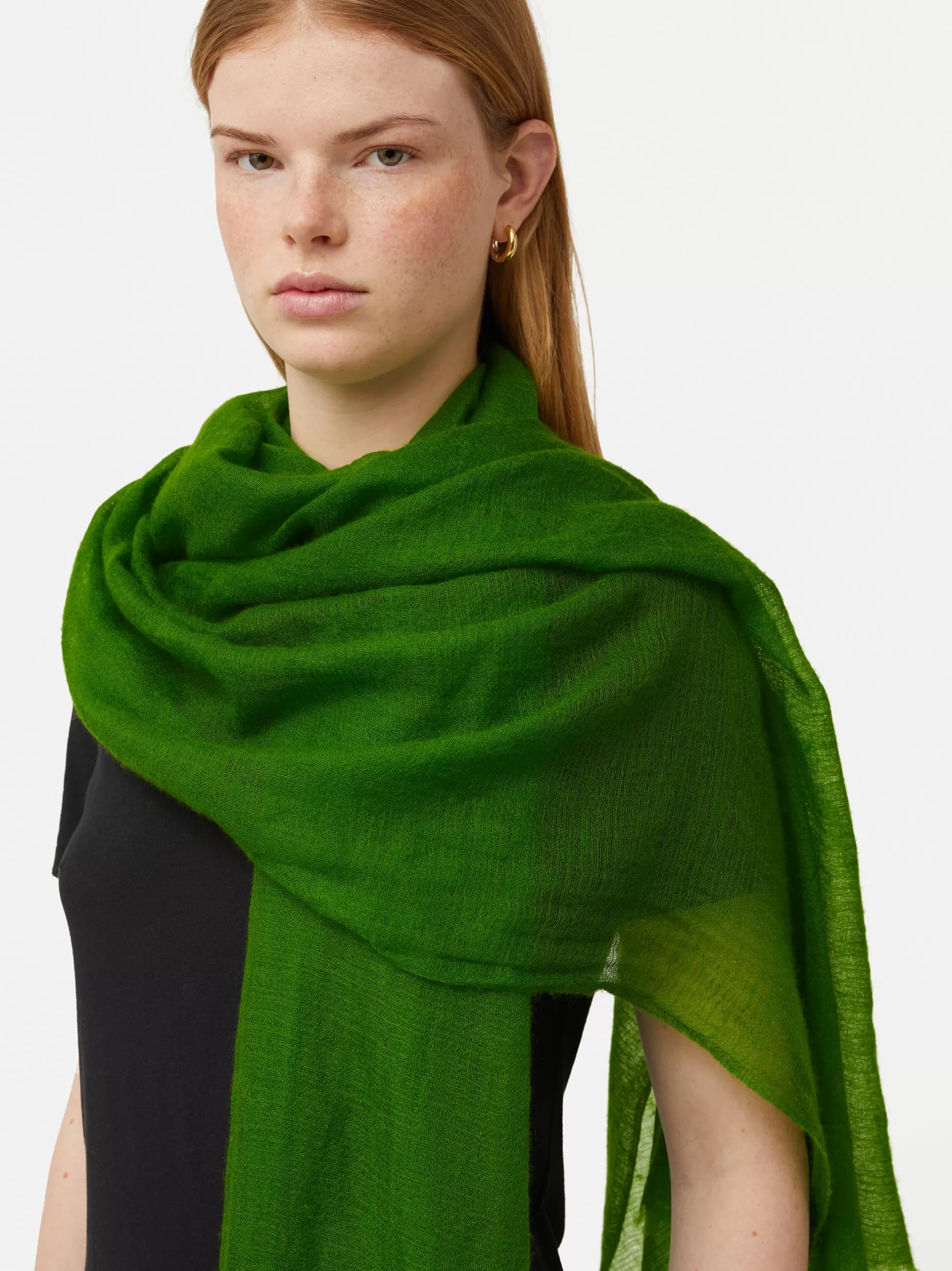 Outlet Jigsaw Pure Cashmere Gauze Scarf Green