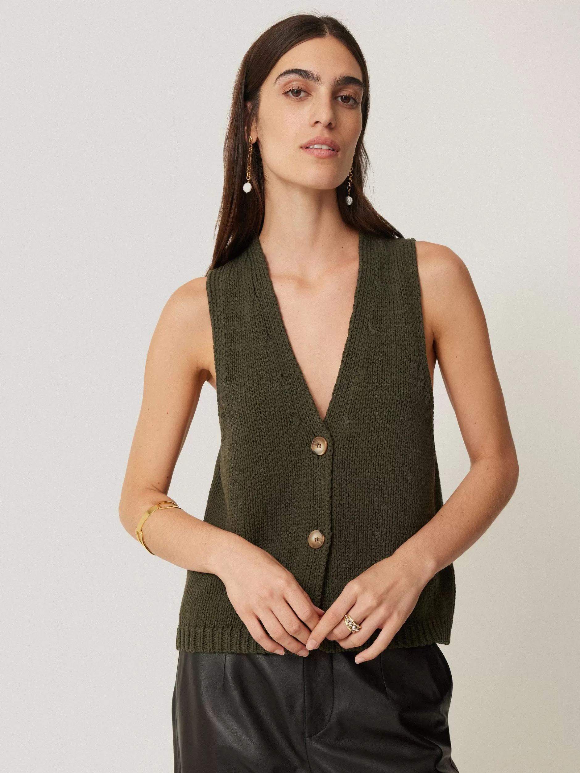 Fashion Jigsaw Pure Cotton Knitted Waistcoat Khaki