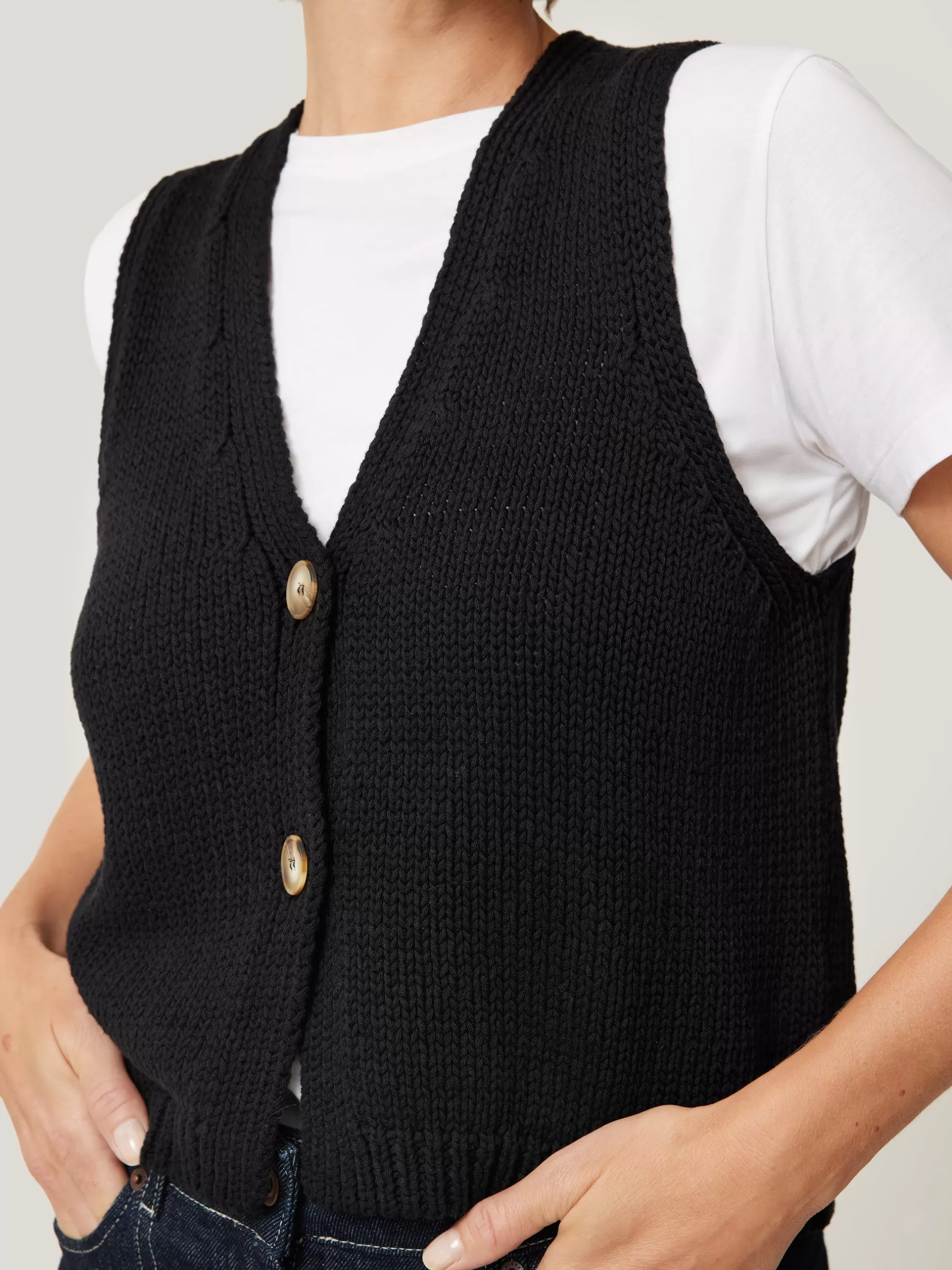 Sale Jigsaw Pure Cotton Knitted Waistcoat Black