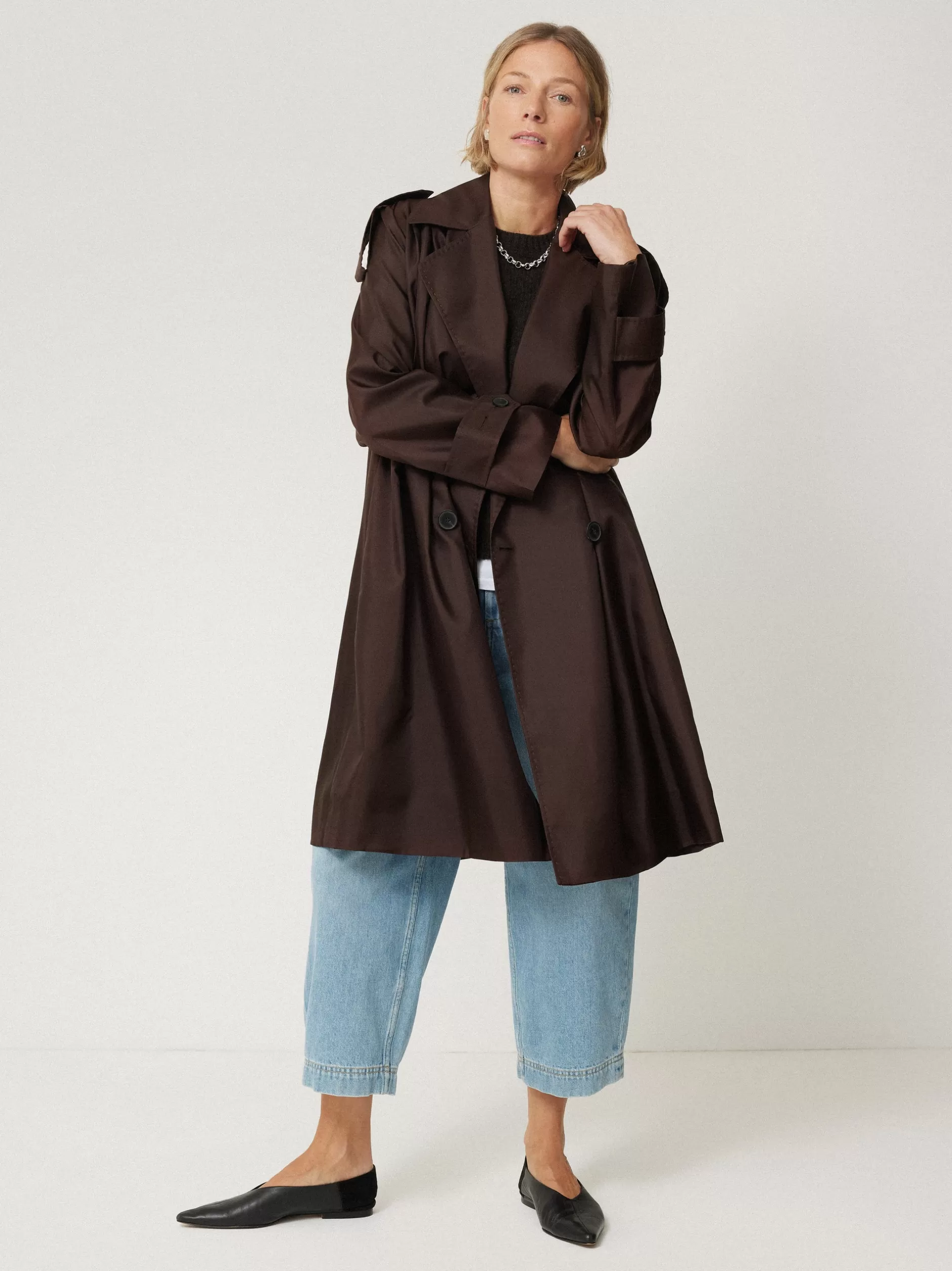 Flash Sale Jigsaw Pure Silk Trench Coat Chocolate