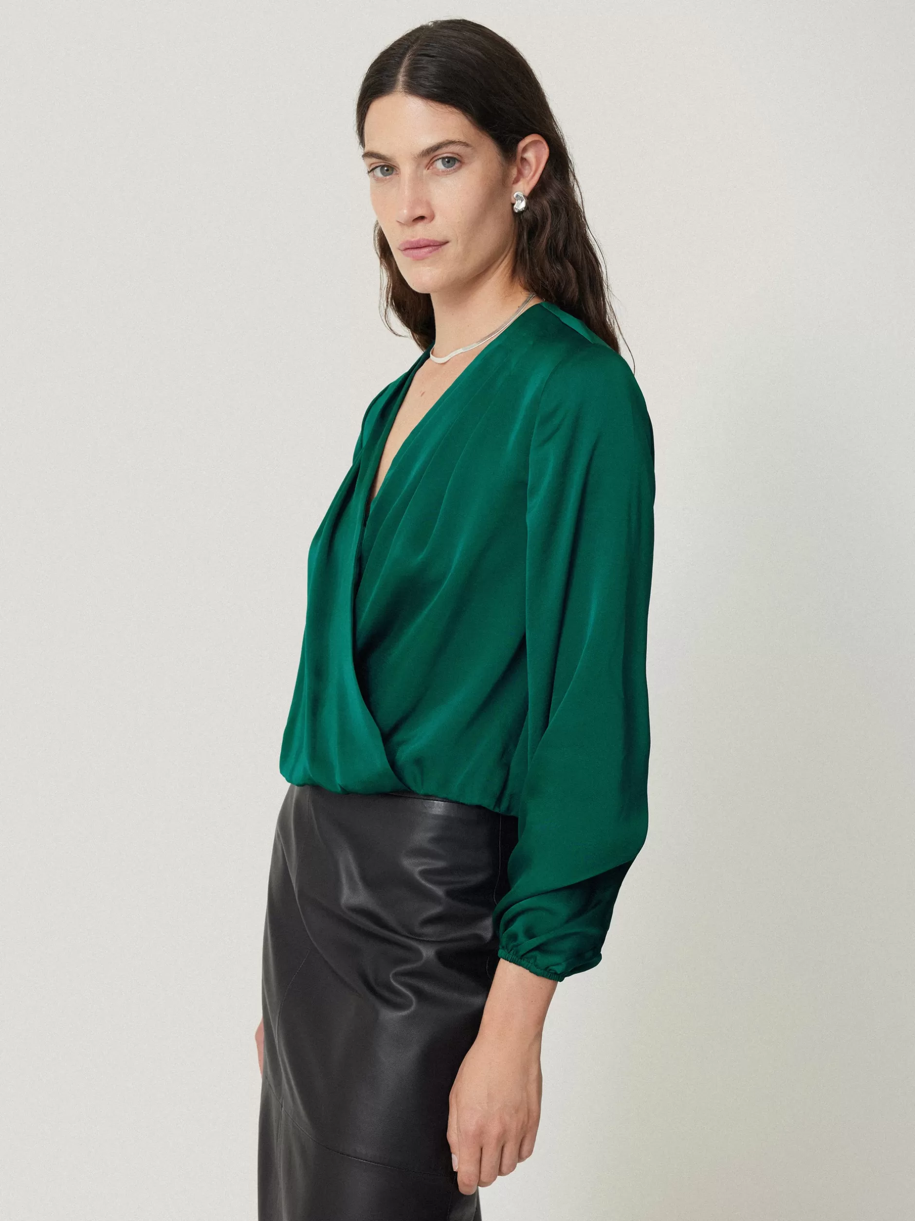 Best Jigsaw Recycled Satin Drape Wrap Top Green