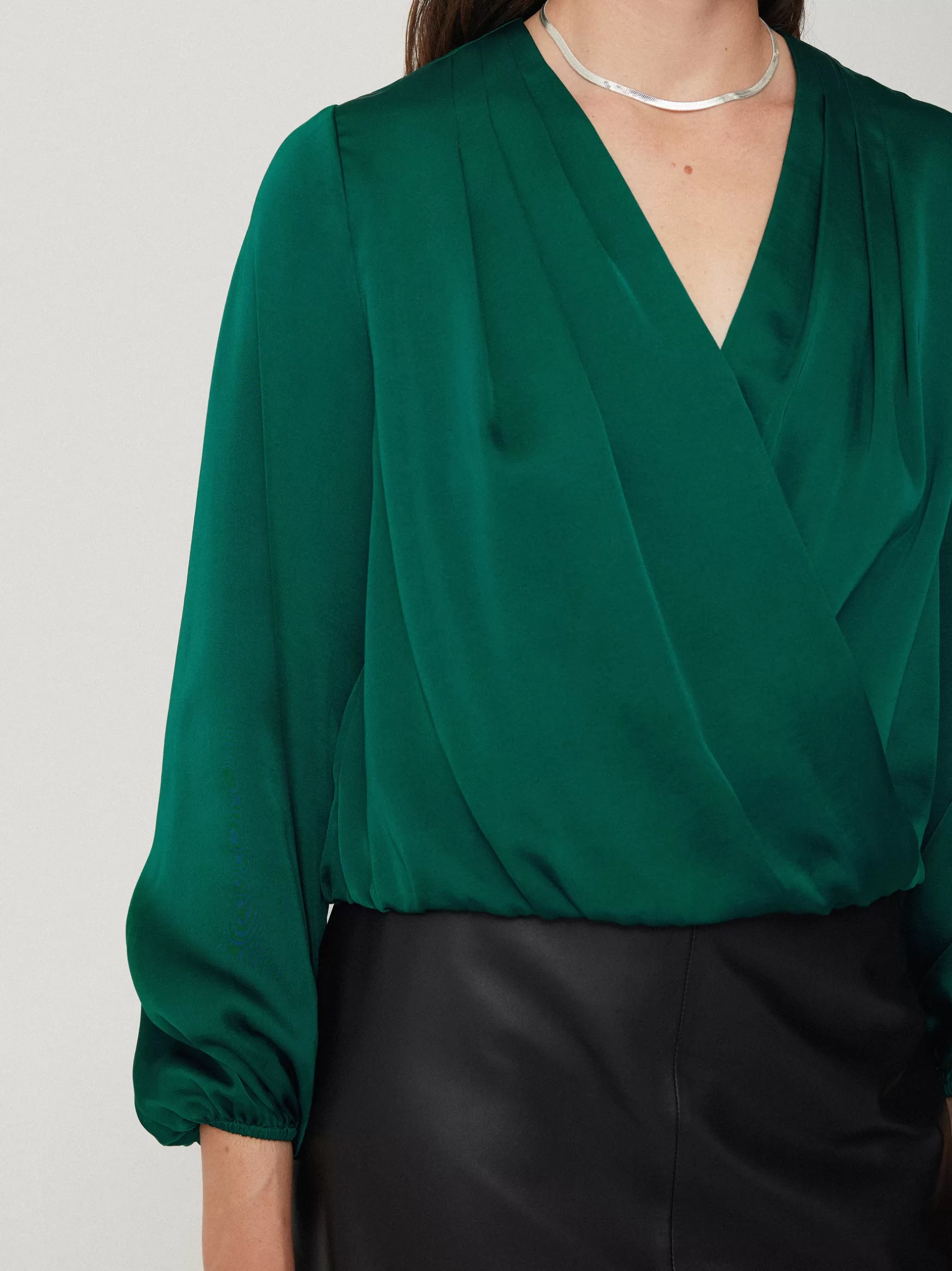 Best Jigsaw Recycled Satin Drape Wrap Top Green