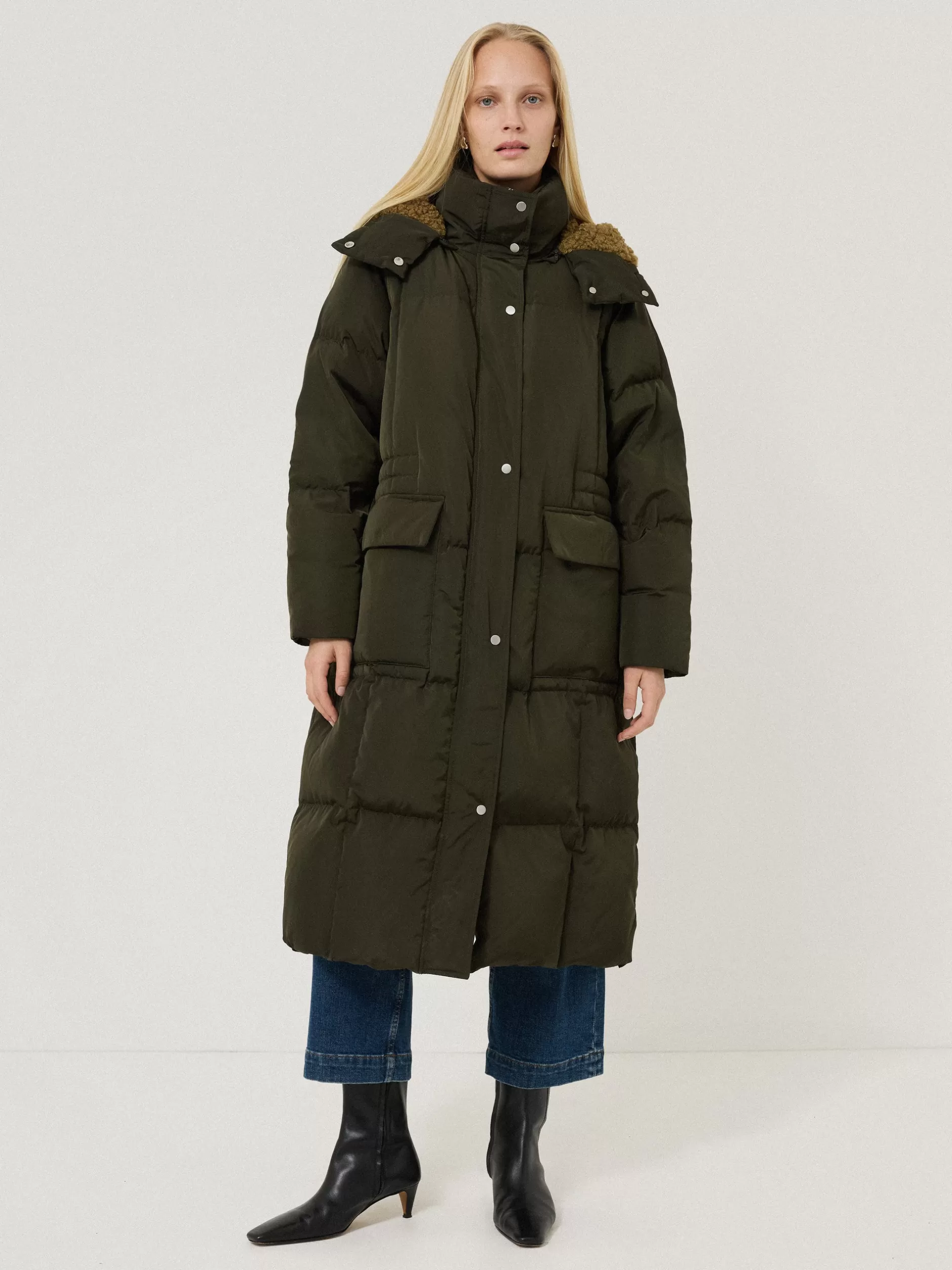 Clearance Jigsaw Relaxed Longline Puffer Coat DarkKale