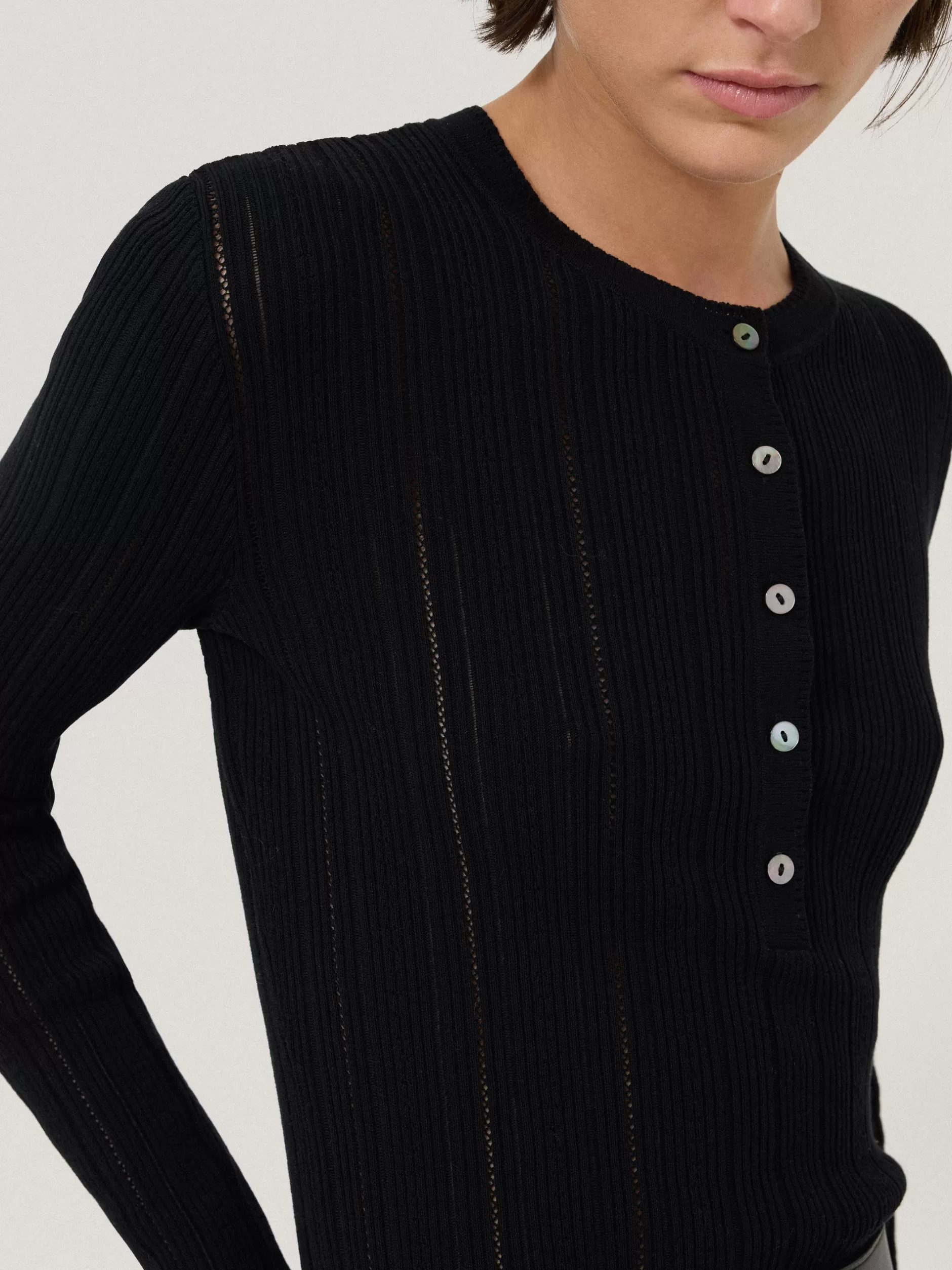 Cheap Jigsaw Rib Pointelle Henley Jumper Black