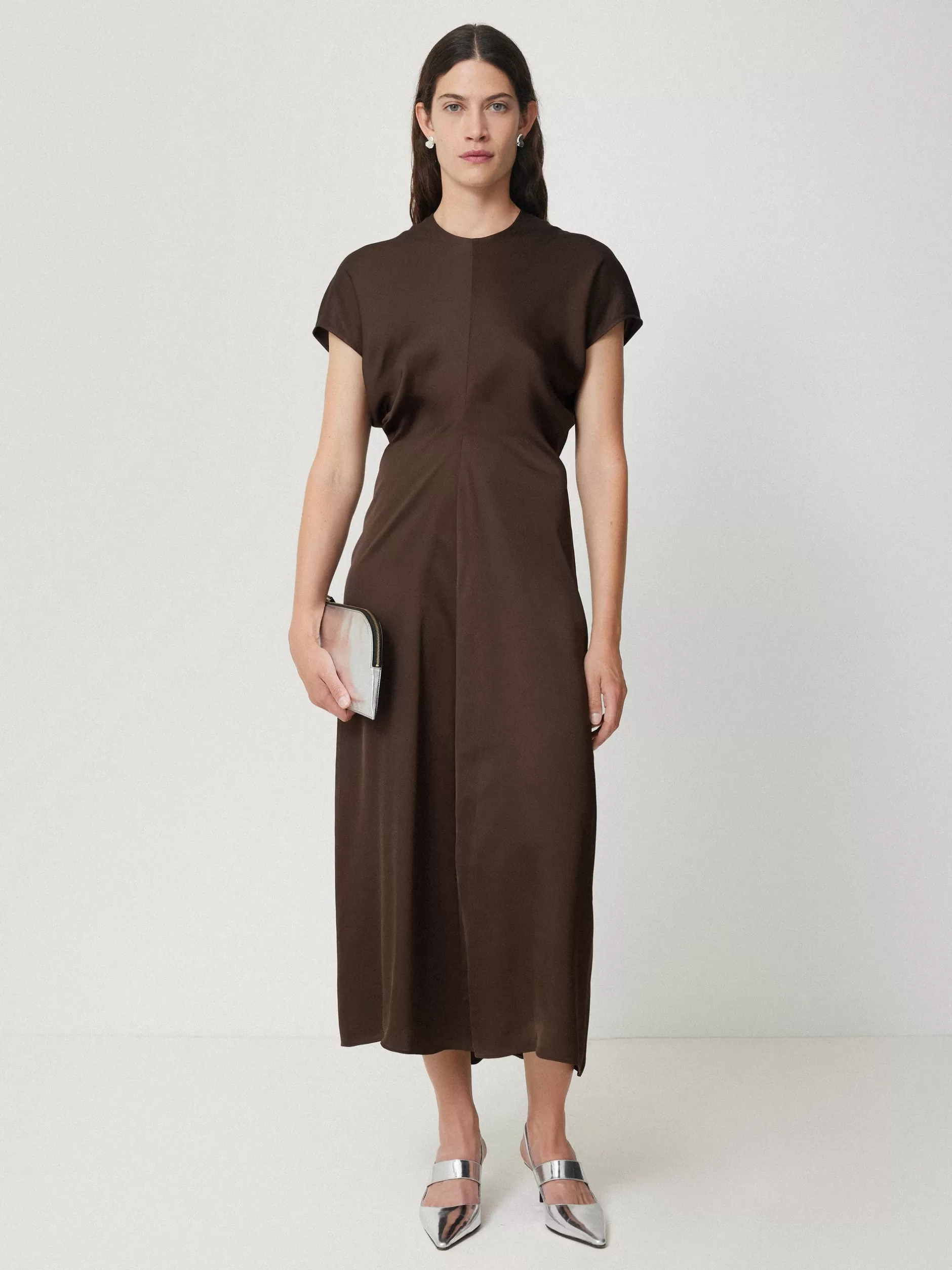 Best Sale Jigsaw Satin Crepe Midi Dress Brown