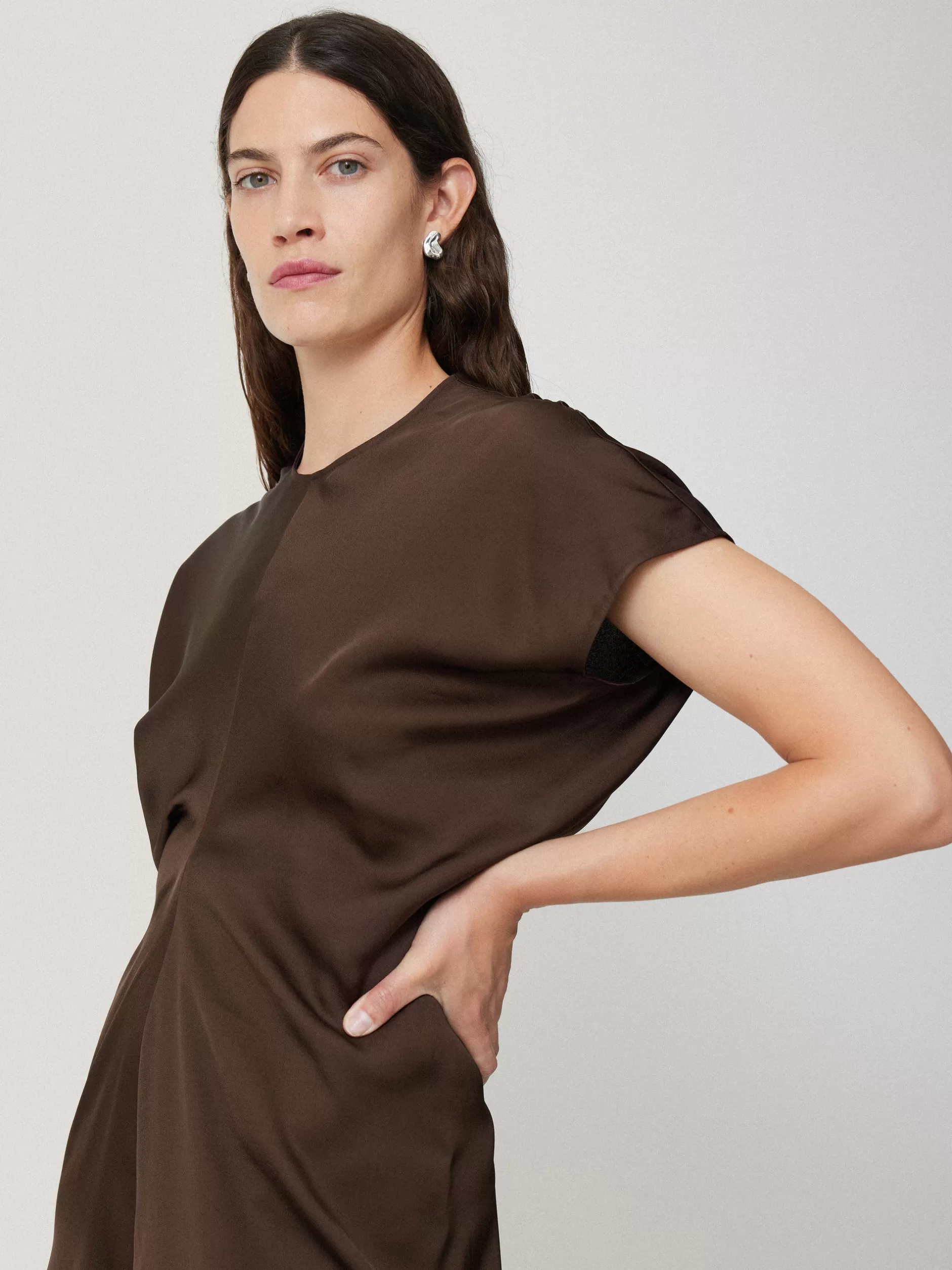 Best Sale Jigsaw Satin Crepe Midi Dress Brown