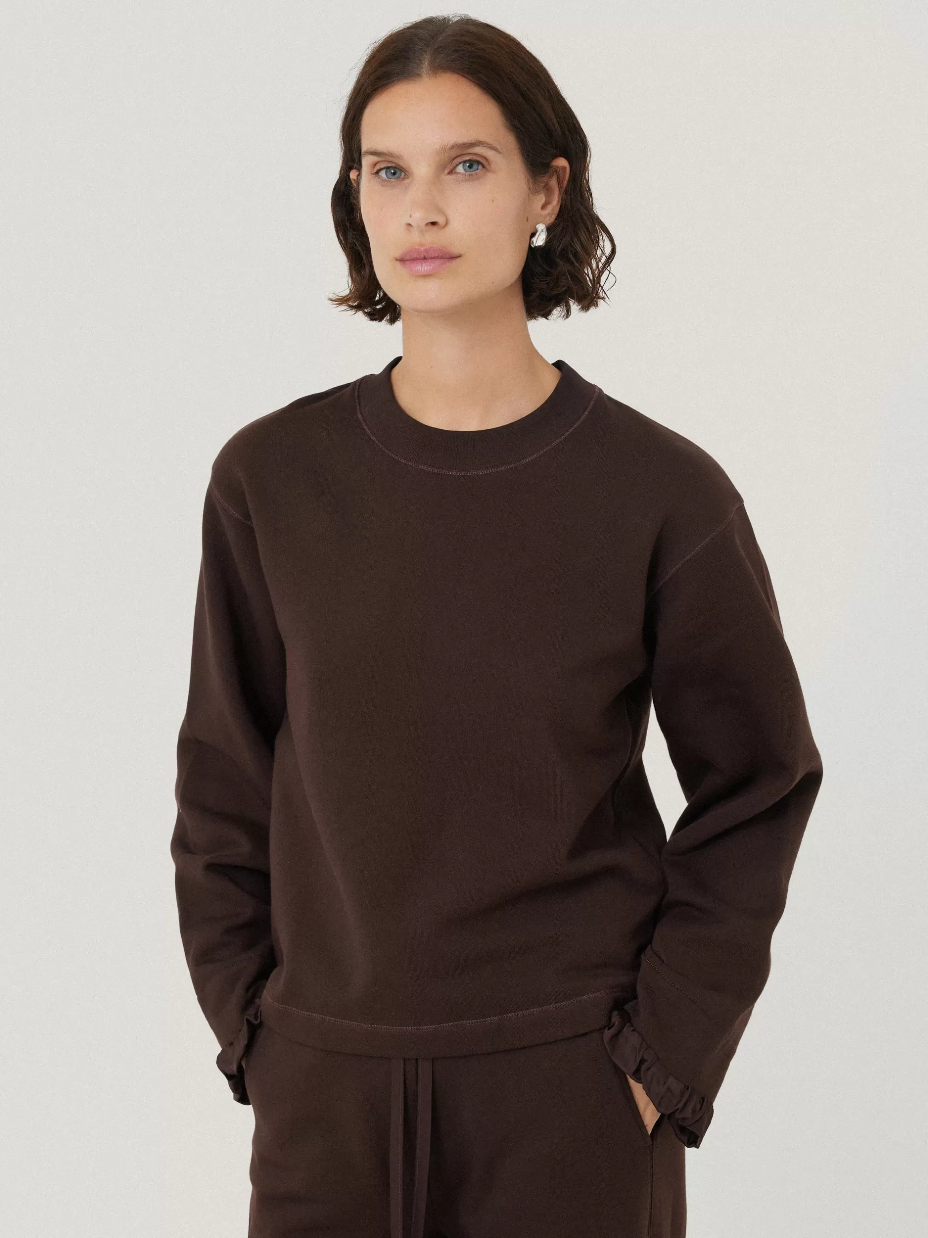 Online Jigsaw Satin Cuff Jersey Sweatshirt Chocolate