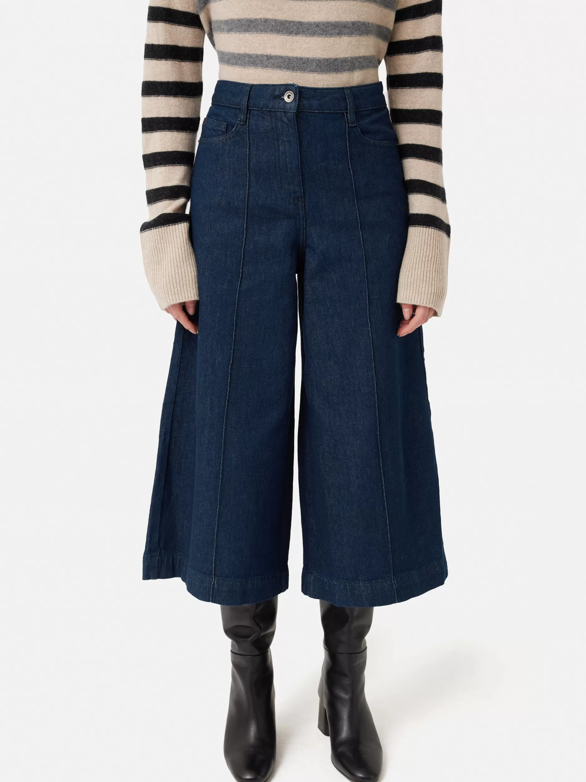 Hot Jigsaw Seamed Denim Culotte Indigo