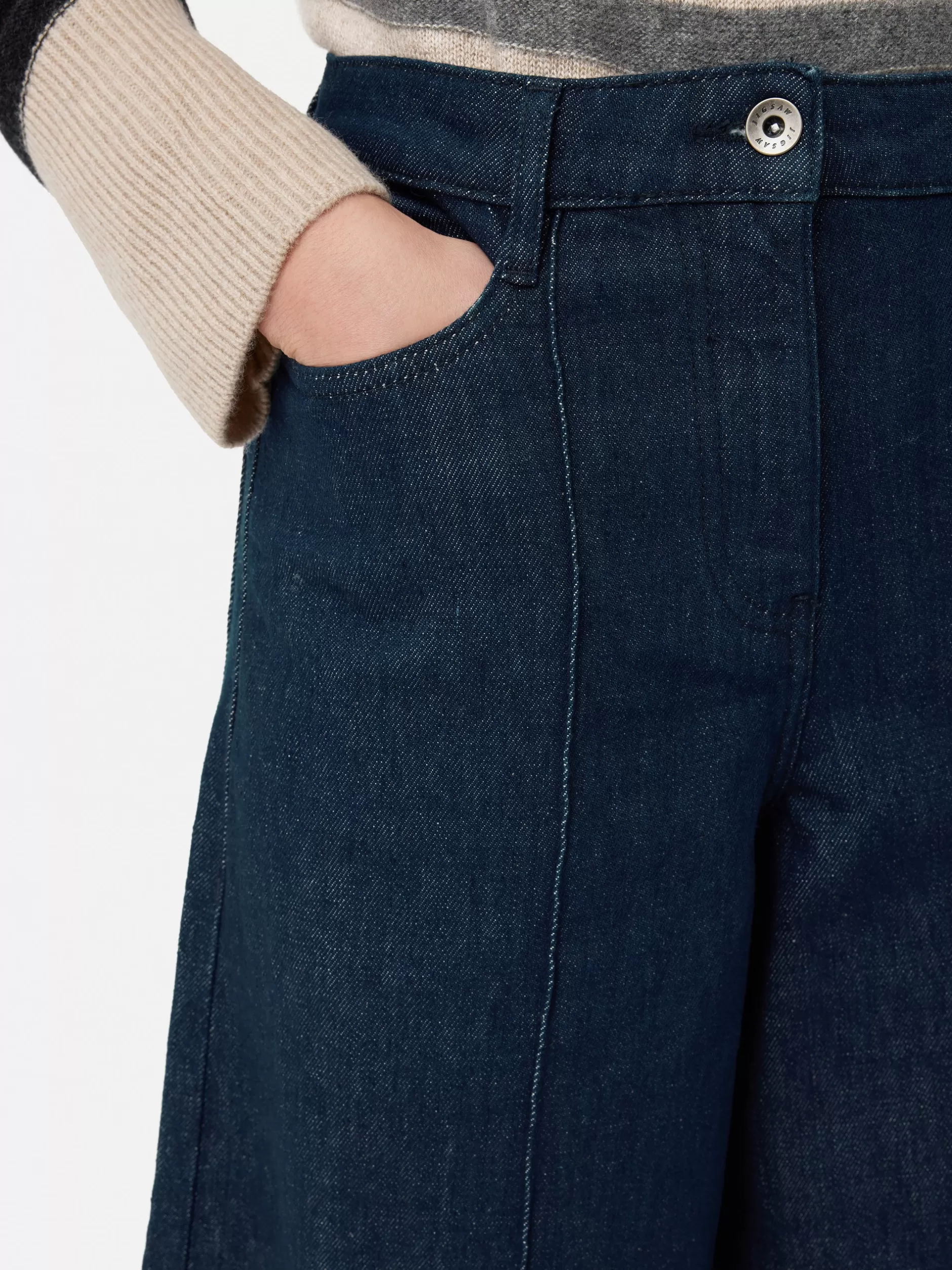 Hot Jigsaw Seamed Denim Culotte Indigo