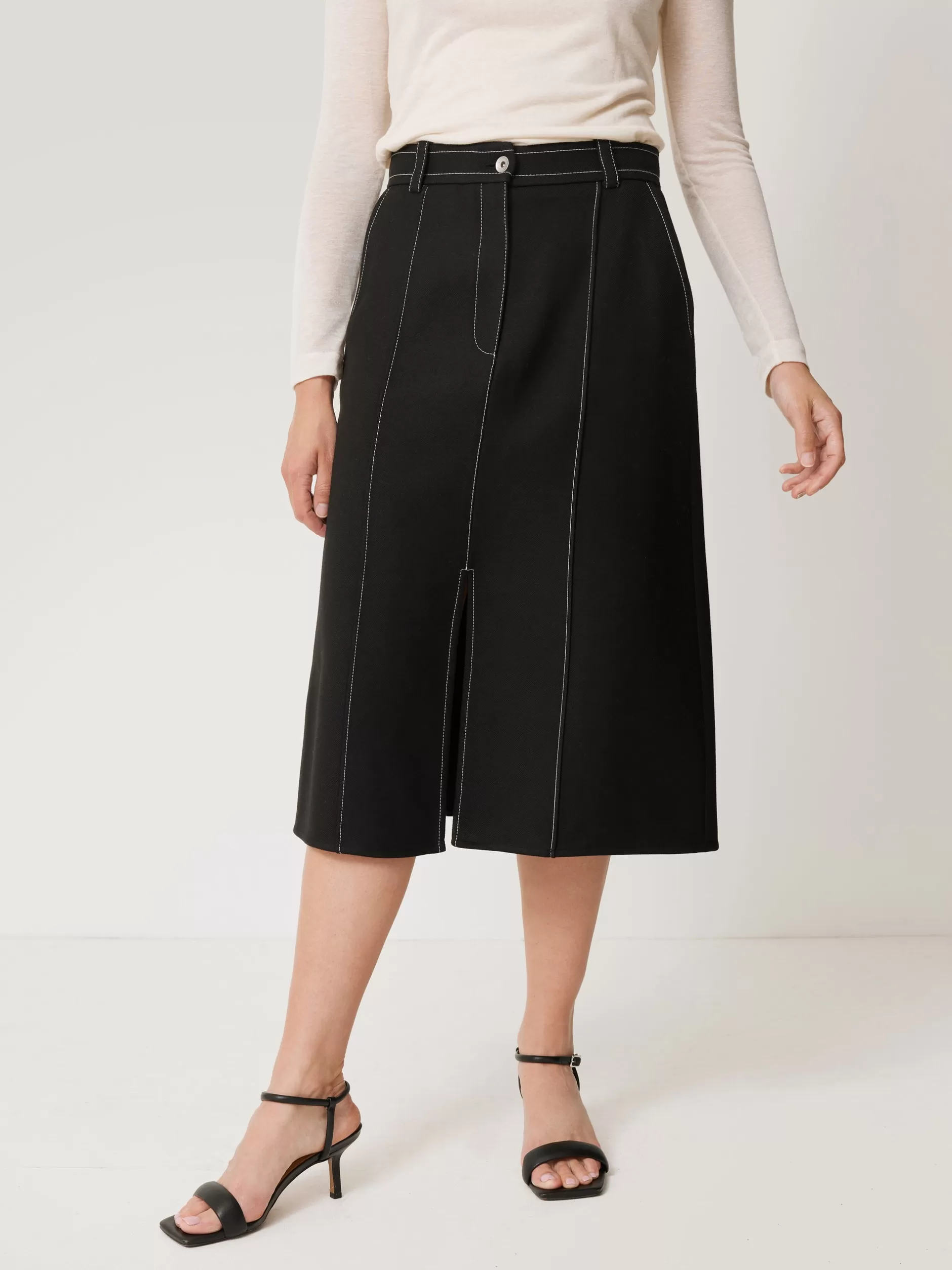 Outlet Jigsaw Seamed Detail A Line Skirt Black