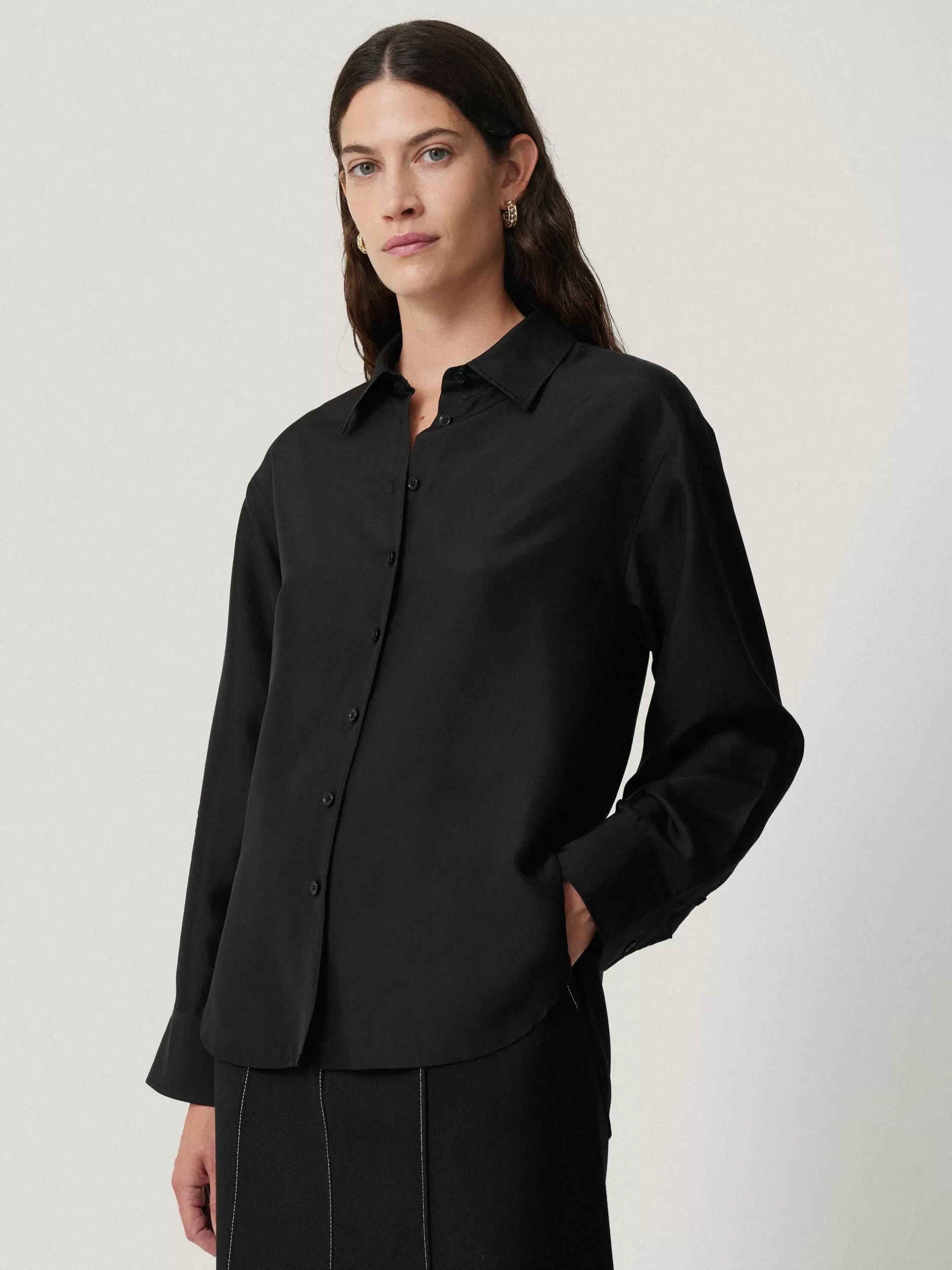 New Jigsaw Silk Habotai Relaxed Shirt Black