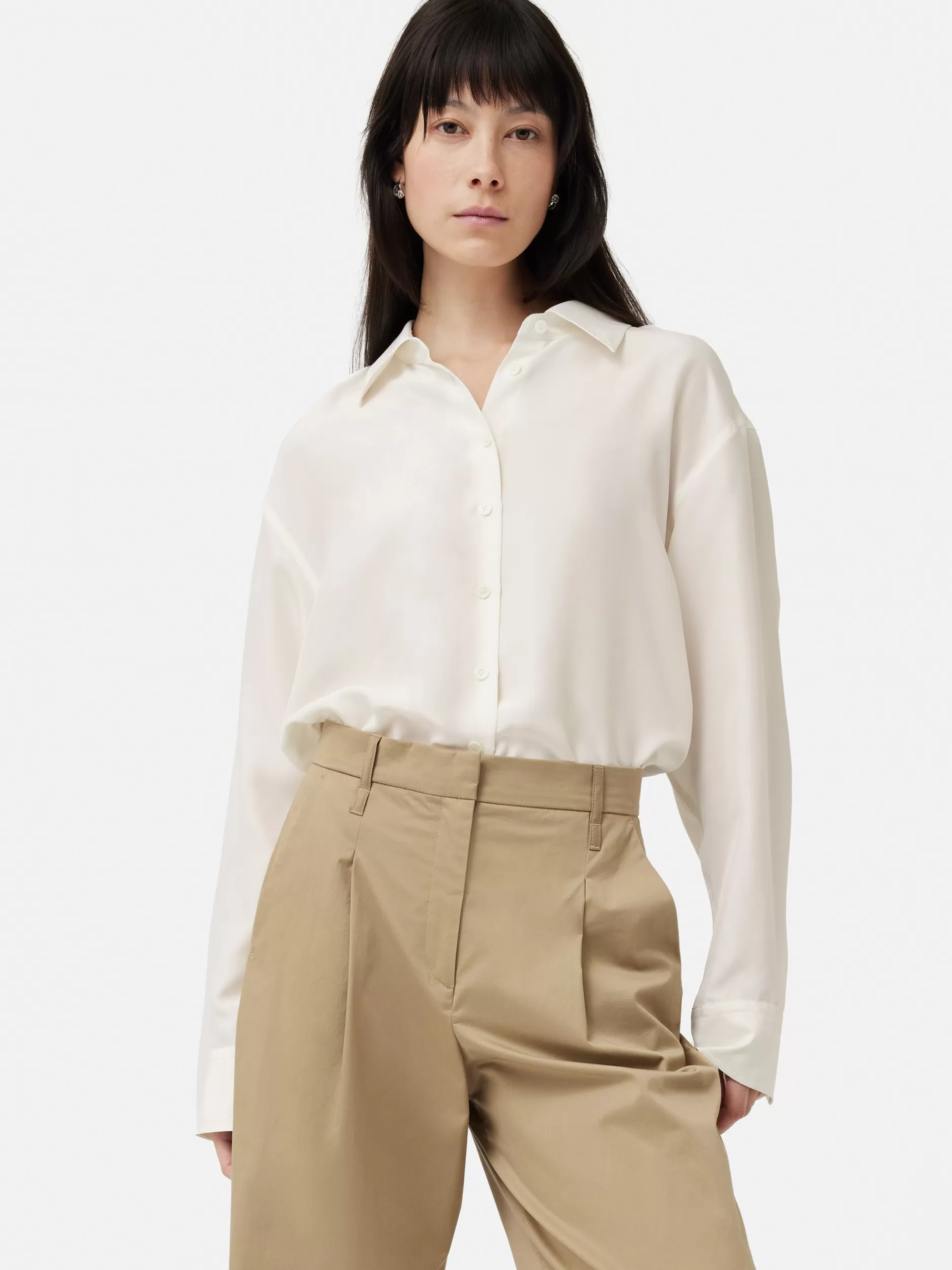 Cheap Jigsaw Silk Habotai Relaxed Shirt Ivory