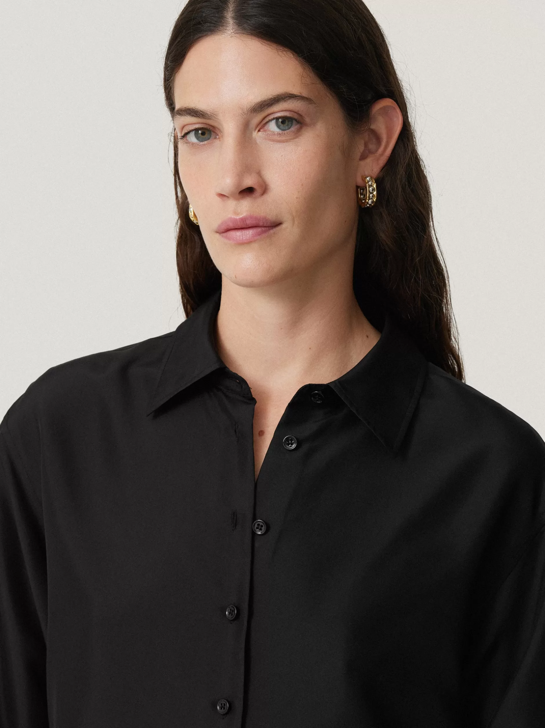 New Jigsaw Silk Habotai Relaxed Shirt Black