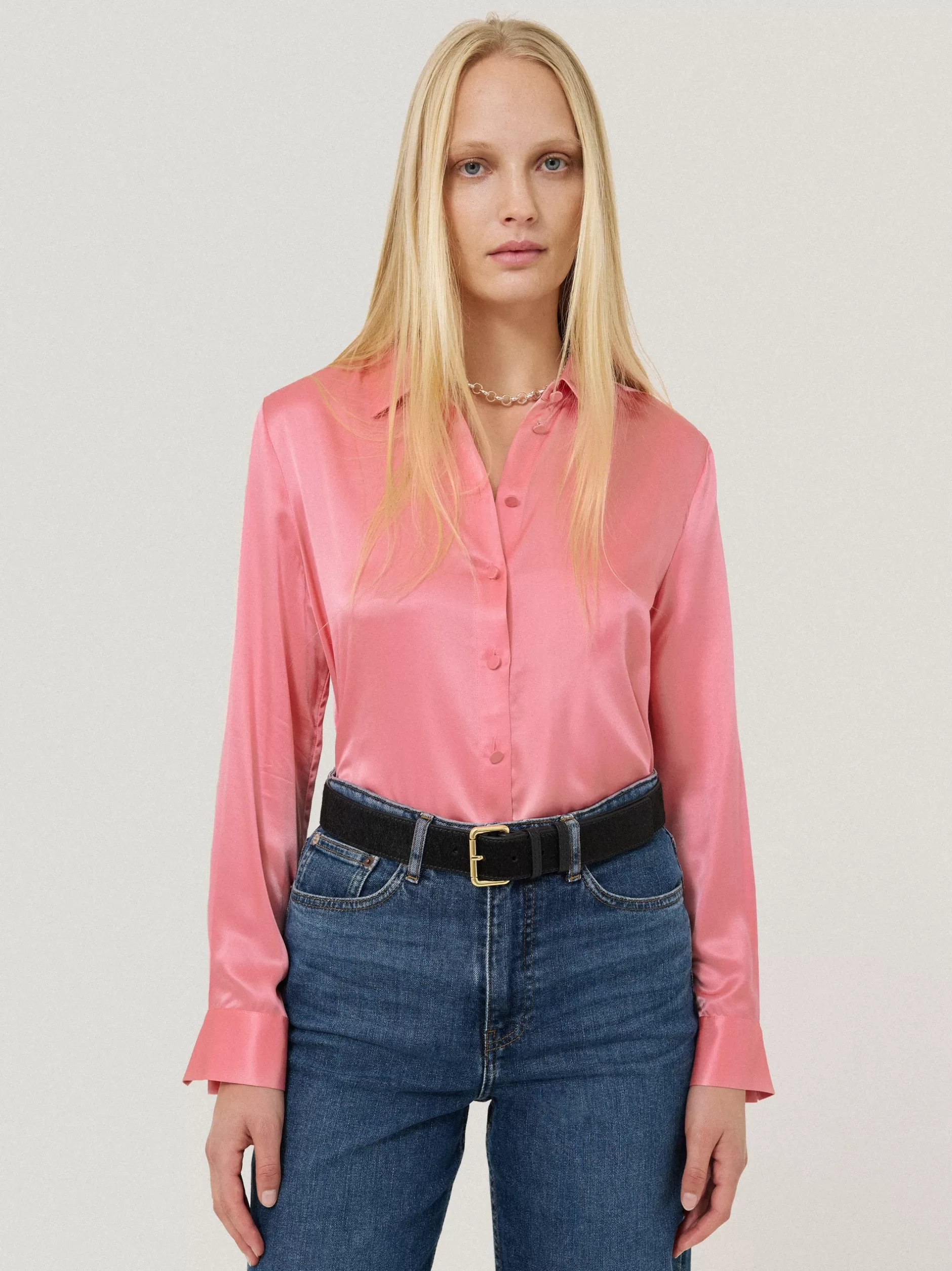 Cheap Jigsaw Silk Satin Blend Shirt Pink