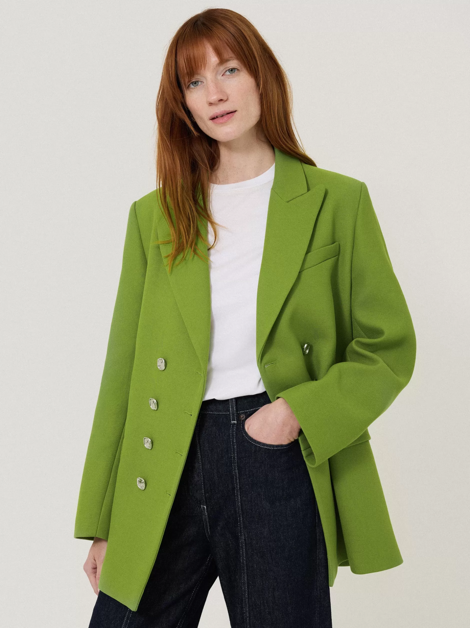 Flash Sale Jigsaw Silver Button Military Jacket Green