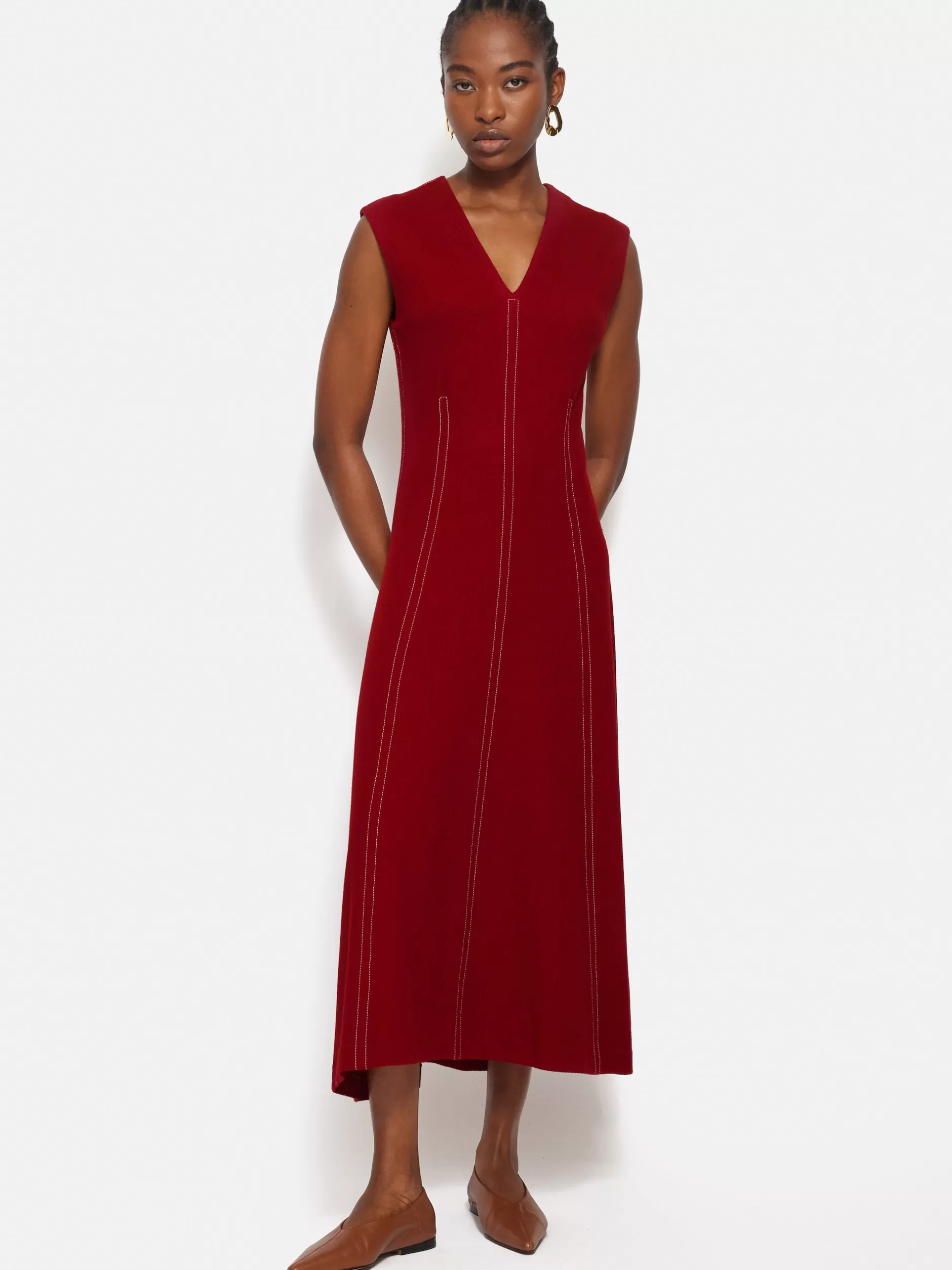 Cheap Jigsaw Sleeveless Stitched Dress Red