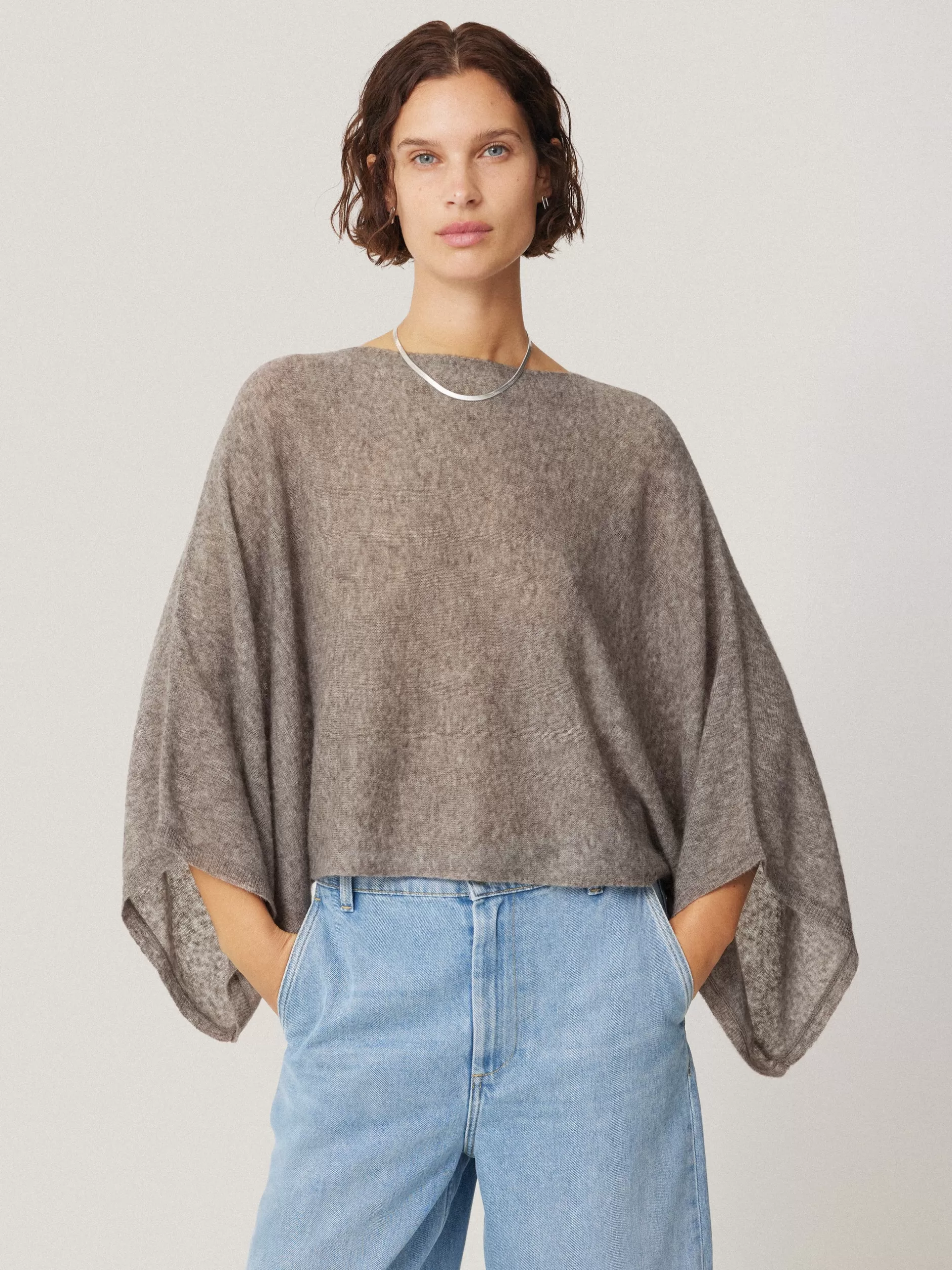 Best Sale Jigsaw Soft Gauzy Knit Poncho Jumper Taupe