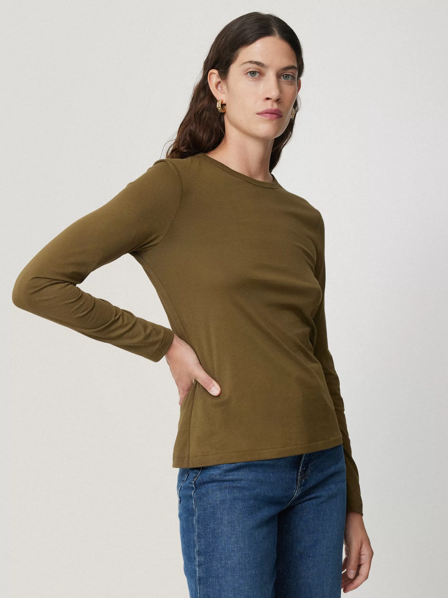 Clearance Jigsaw Supima Cotton Long Sleeve Tee Olive