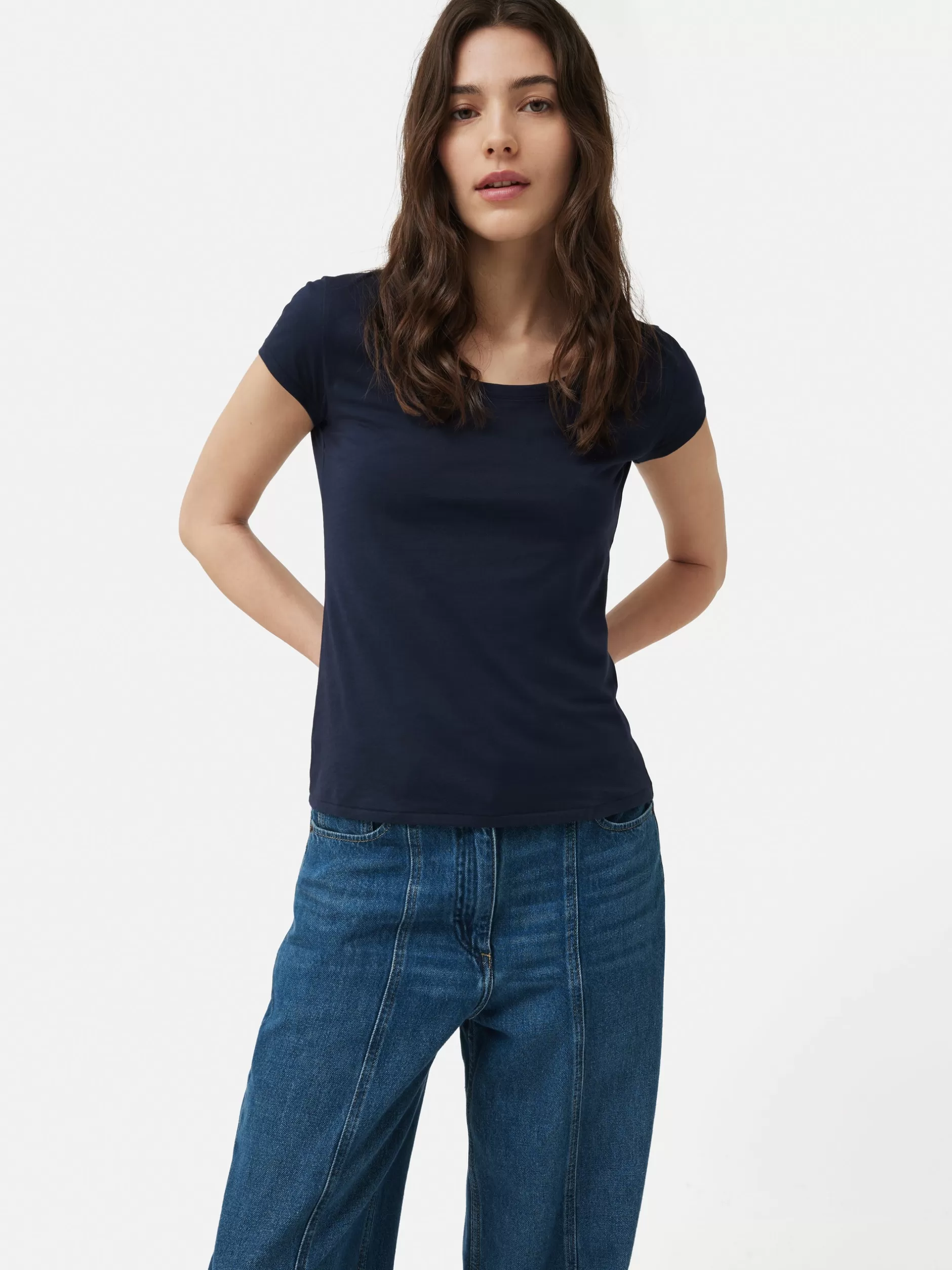 Best Sale Jigsaw Supima Cotton Scoop Neck Tee Navy