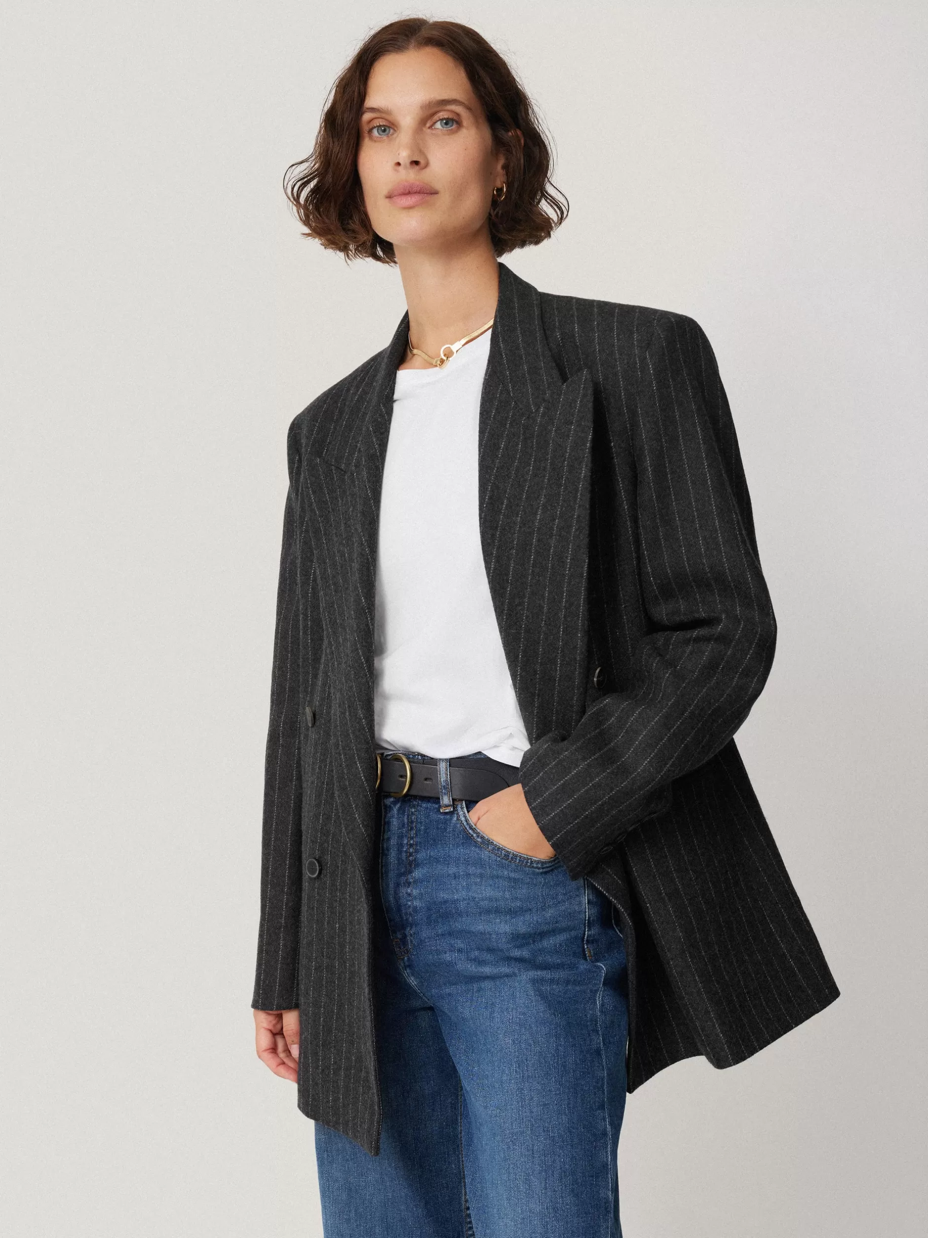 Fashion Jigsaw Tatton Italian Wool Pinstripe Blazer Grey