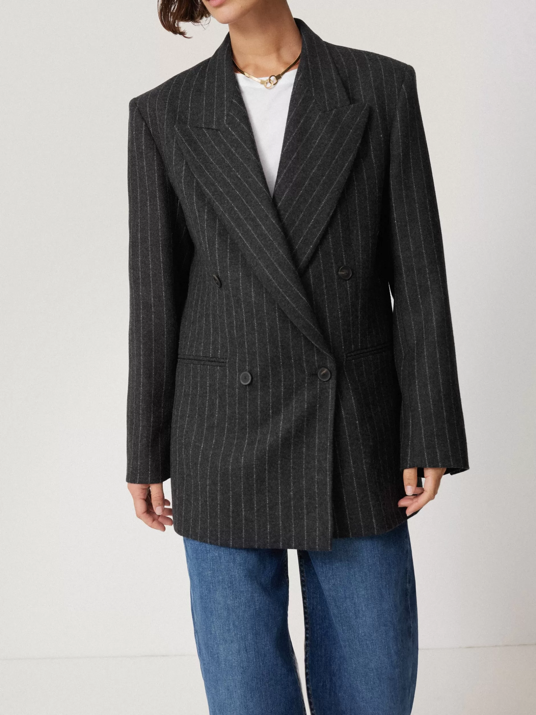 Fashion Jigsaw Tatton Italian Wool Pinstripe Blazer Grey