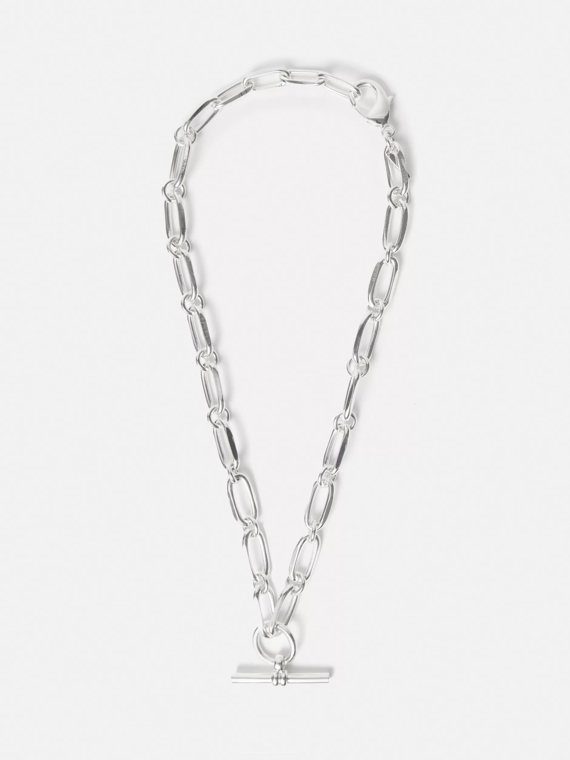 Sale Jigsaw Trombone Link Chain Necklace Silver