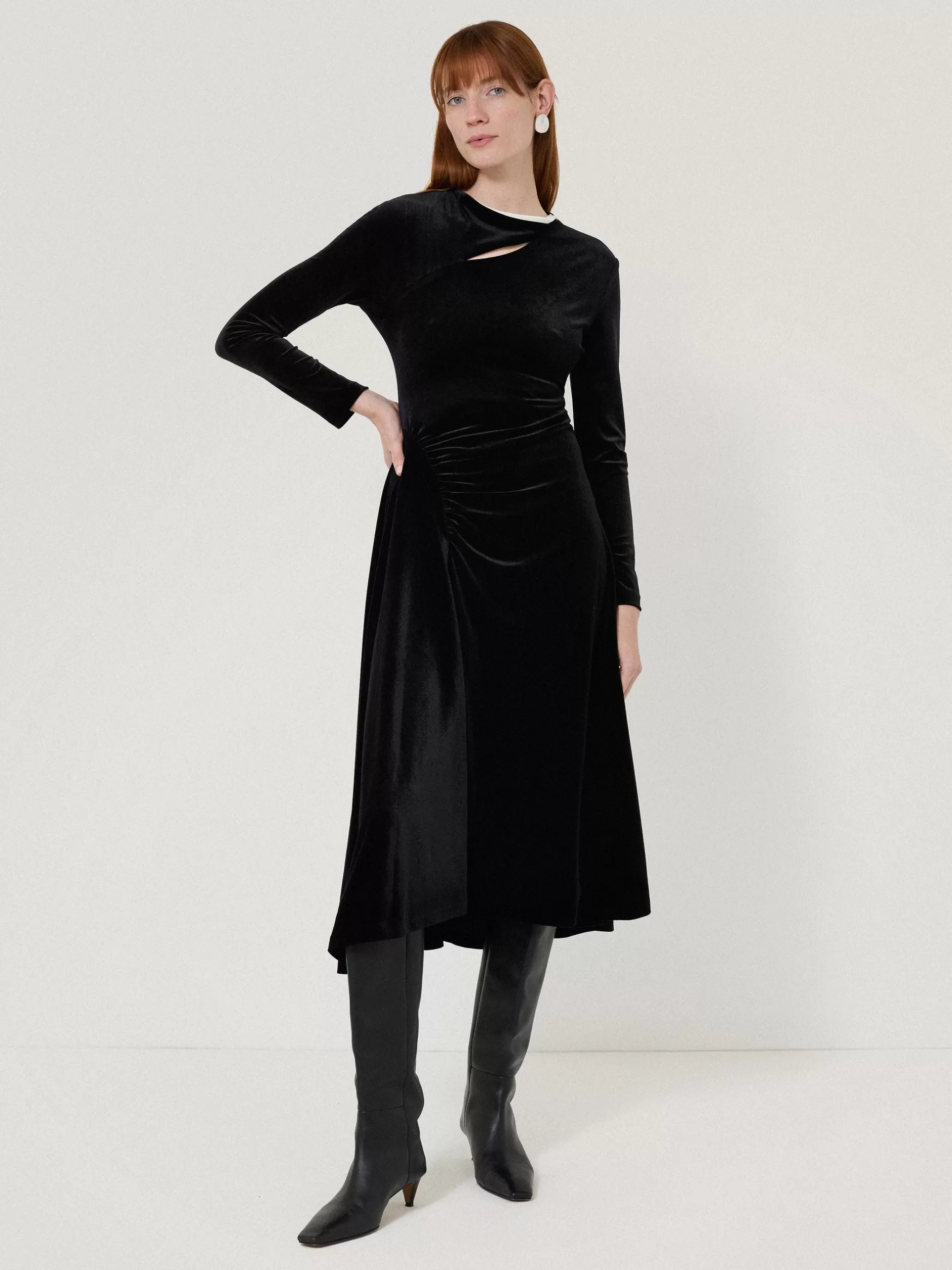 Cheap Jigsaw Velvet Ruched Dress Black