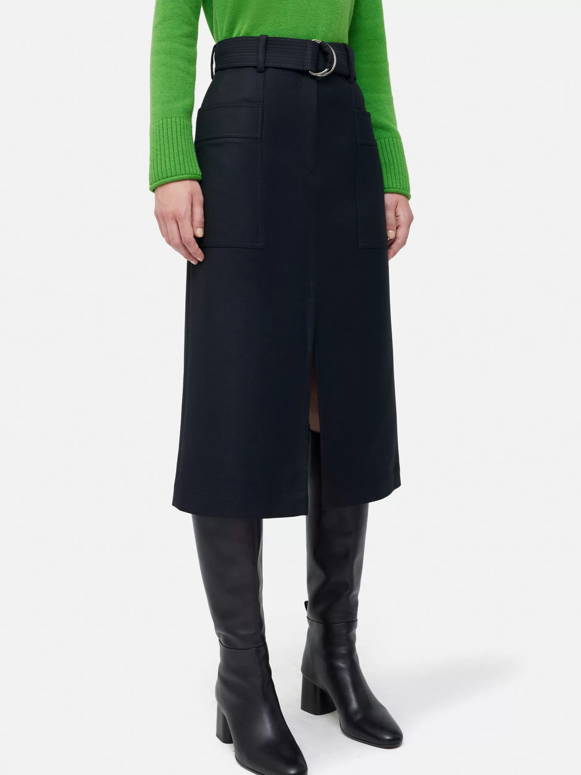 Store Jigsaw Wool Belted Utility Skirt Navy