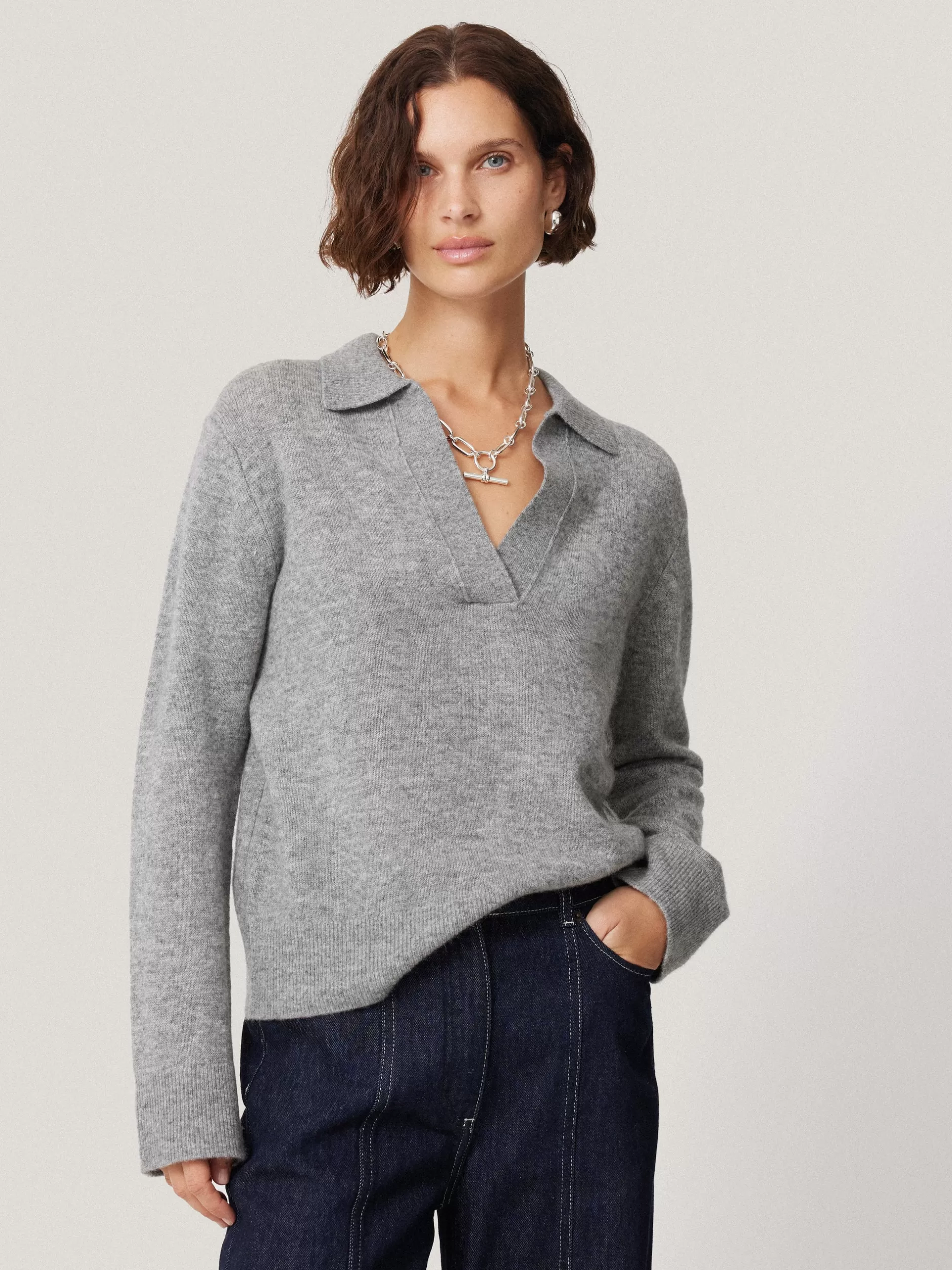 Discount Jigsaw Wool Cashmere Blend Collar Jumper LightGrey