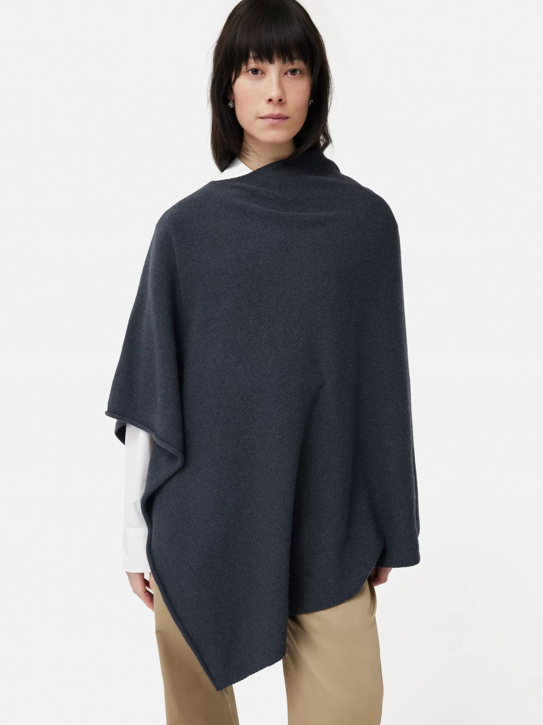 Cheap Jigsaw Wool Cashmere Blend Drape Poncho Slate