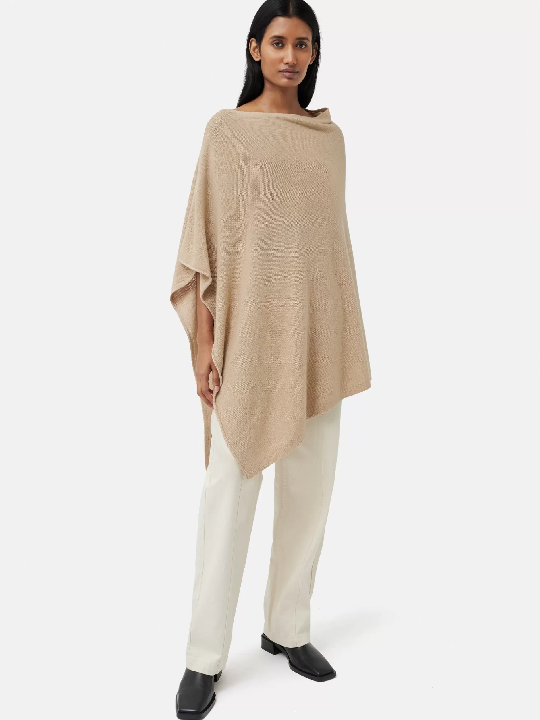 Store Jigsaw Wool Cashmere Blend Drape Poncho Beige