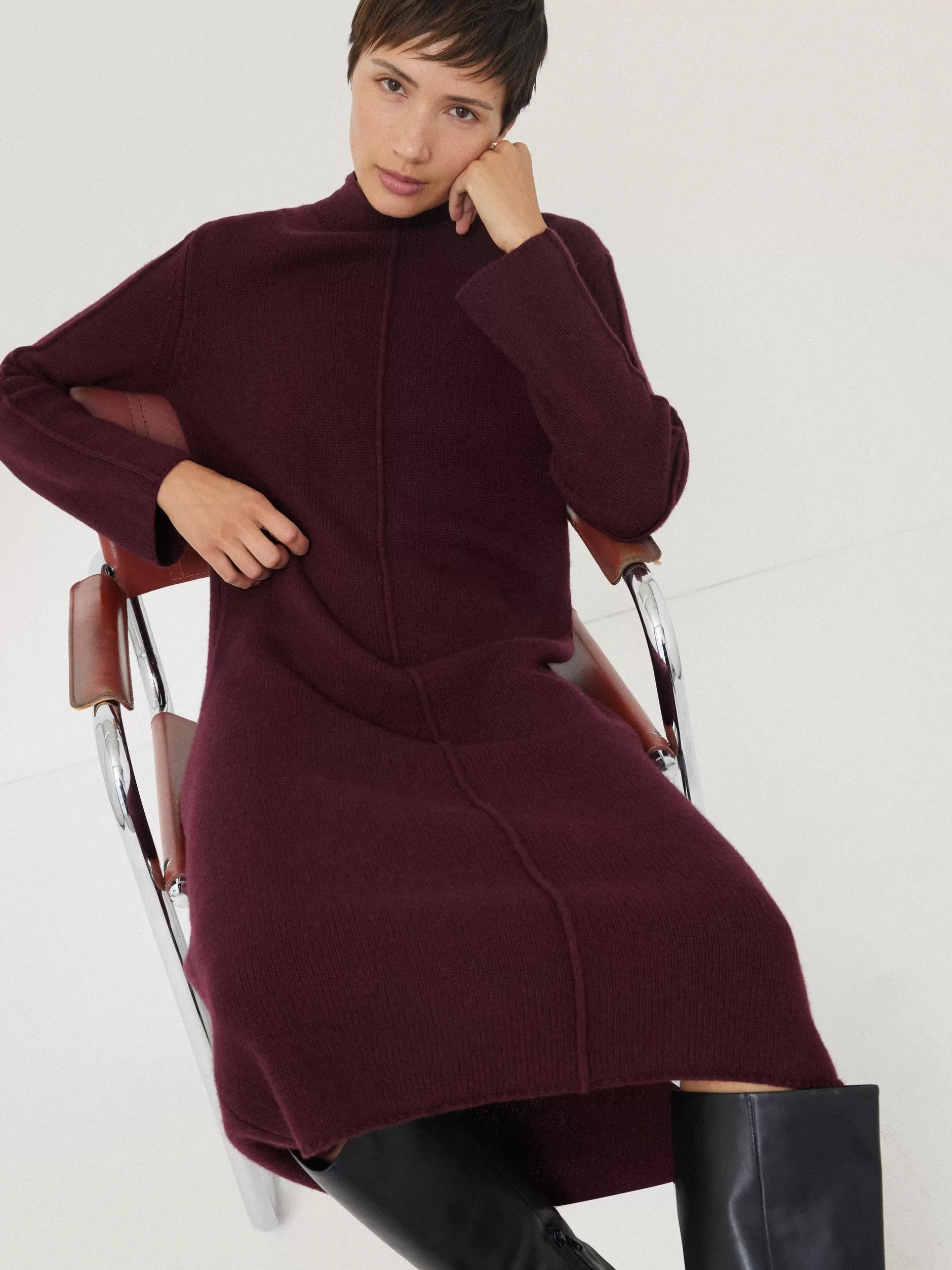 Best Jigsaw Wool Cashmere Blend Dress Burgundy