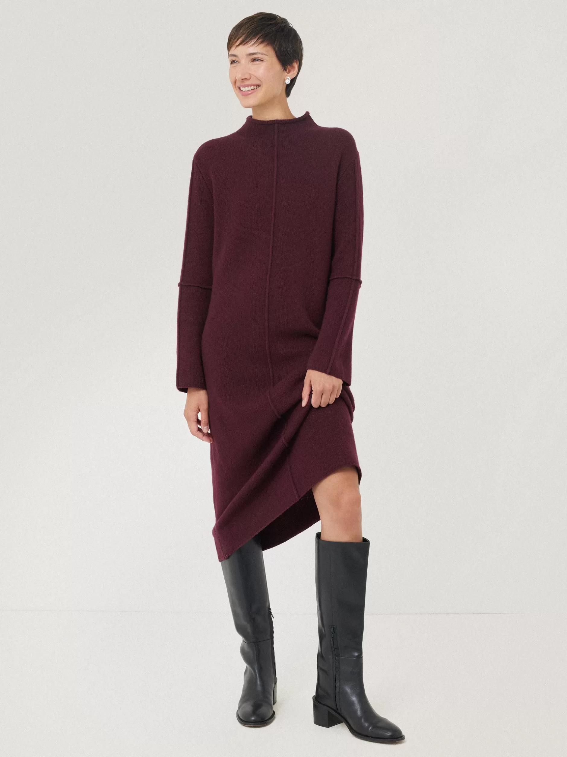 Best Jigsaw Wool Cashmere Blend Dress Burgundy