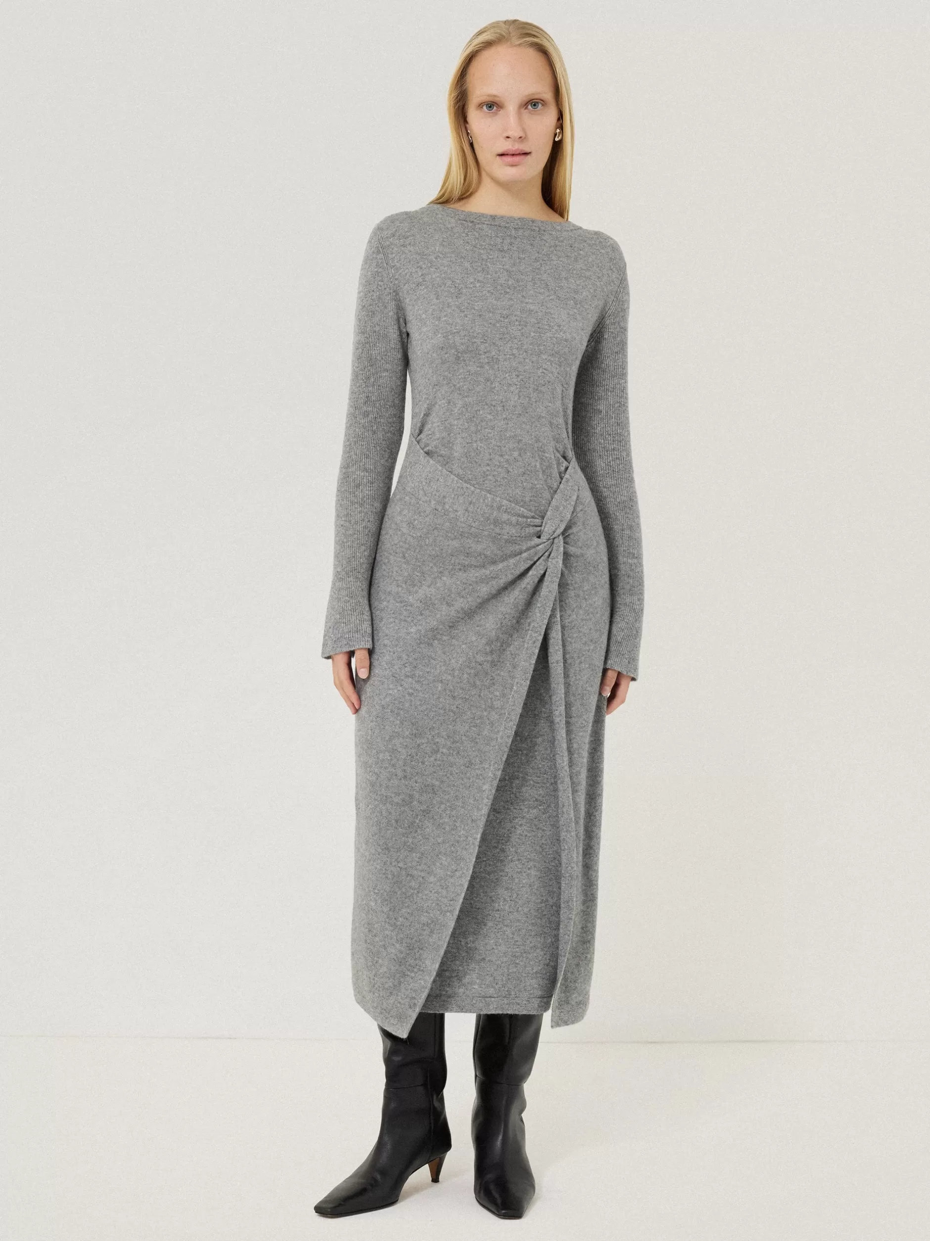 Best Sale Jigsaw Wool Cashmere Blend Knot Dress Grey