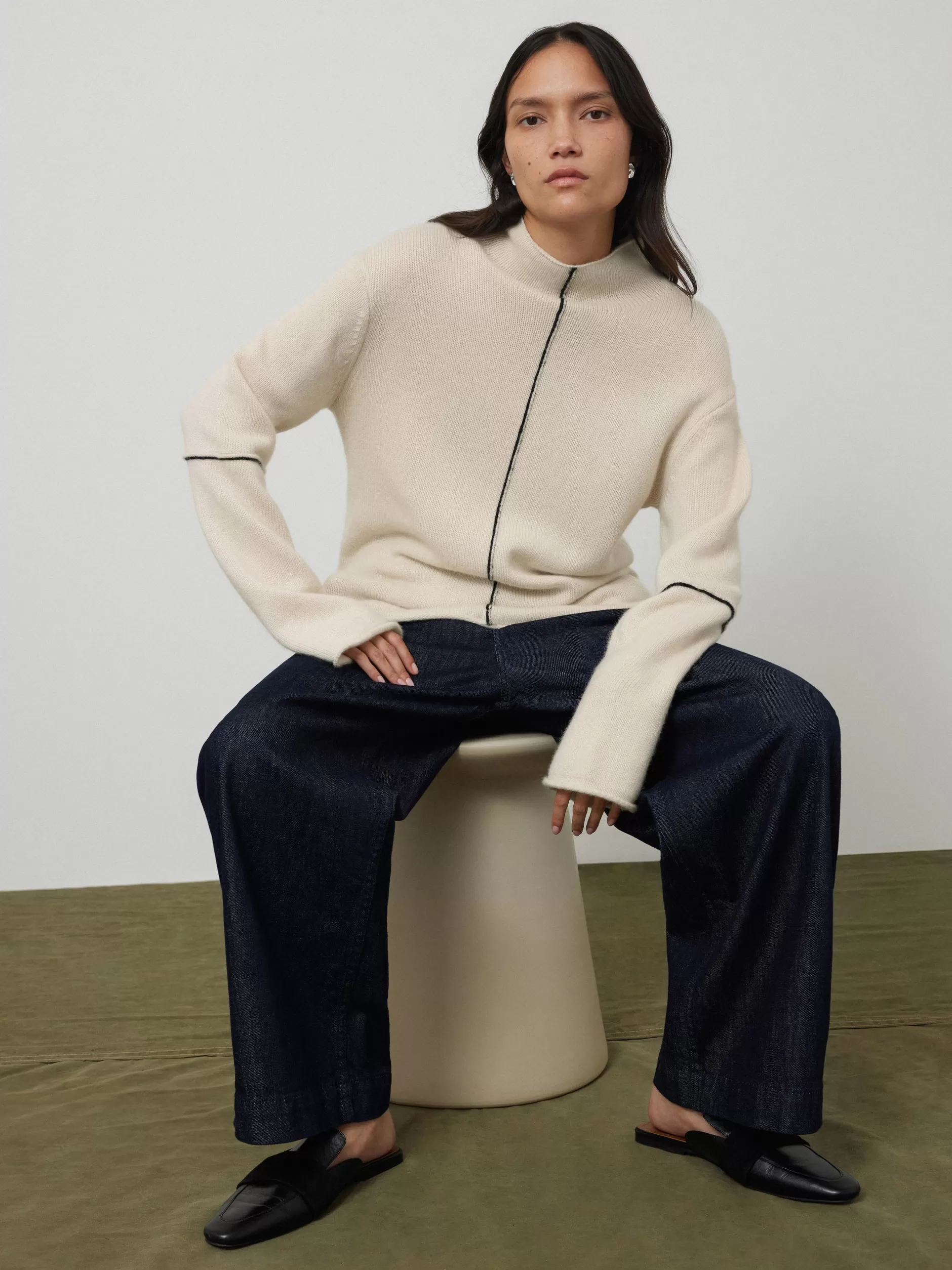 New Jigsaw Wool Cashmere Blend Line Jumper Cream