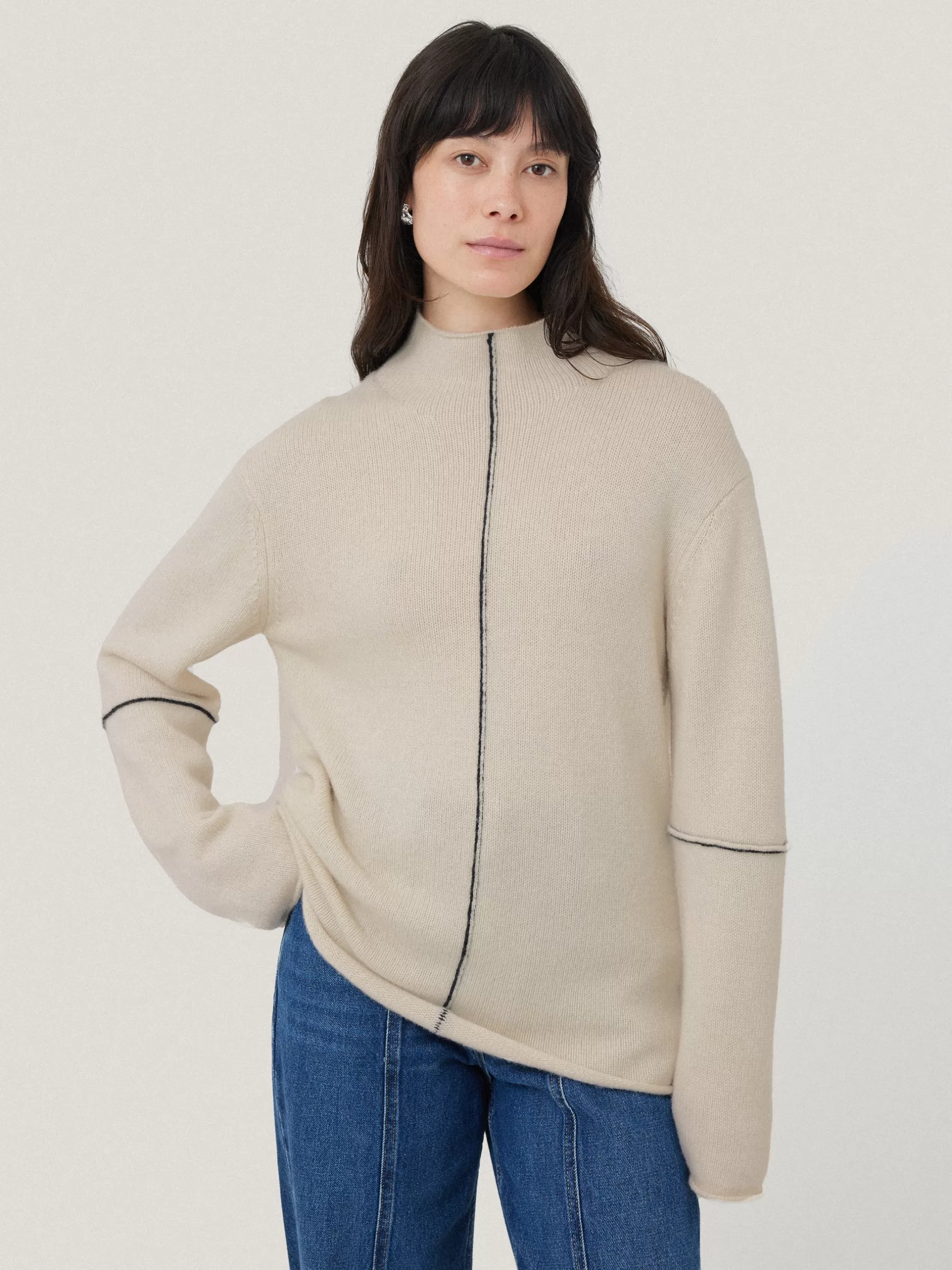 New Jigsaw Wool Cashmere Blend Line Jumper Cream