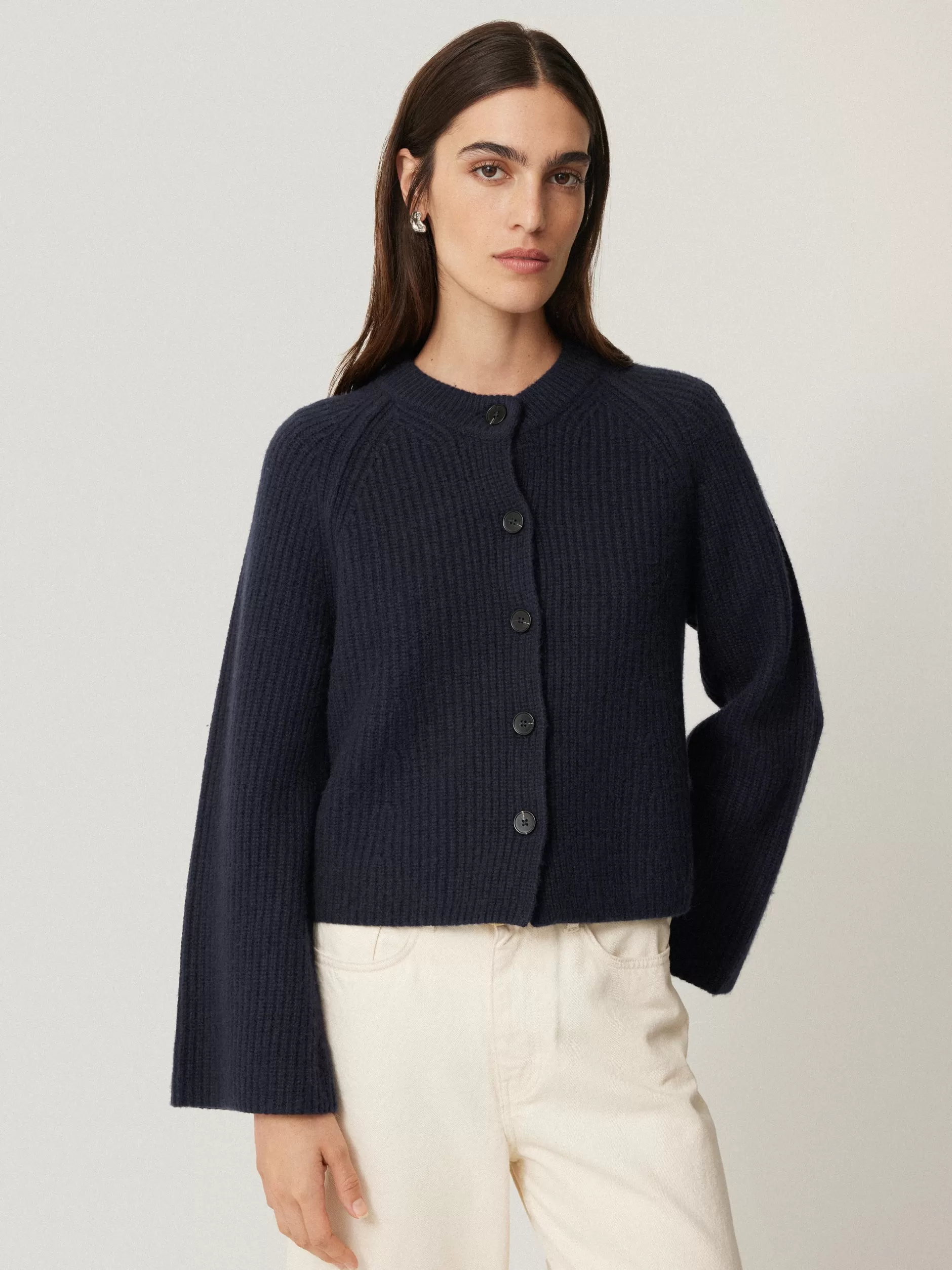 Fashion Jigsaw Wool Cashmere Blend Rib Cardigan Navy