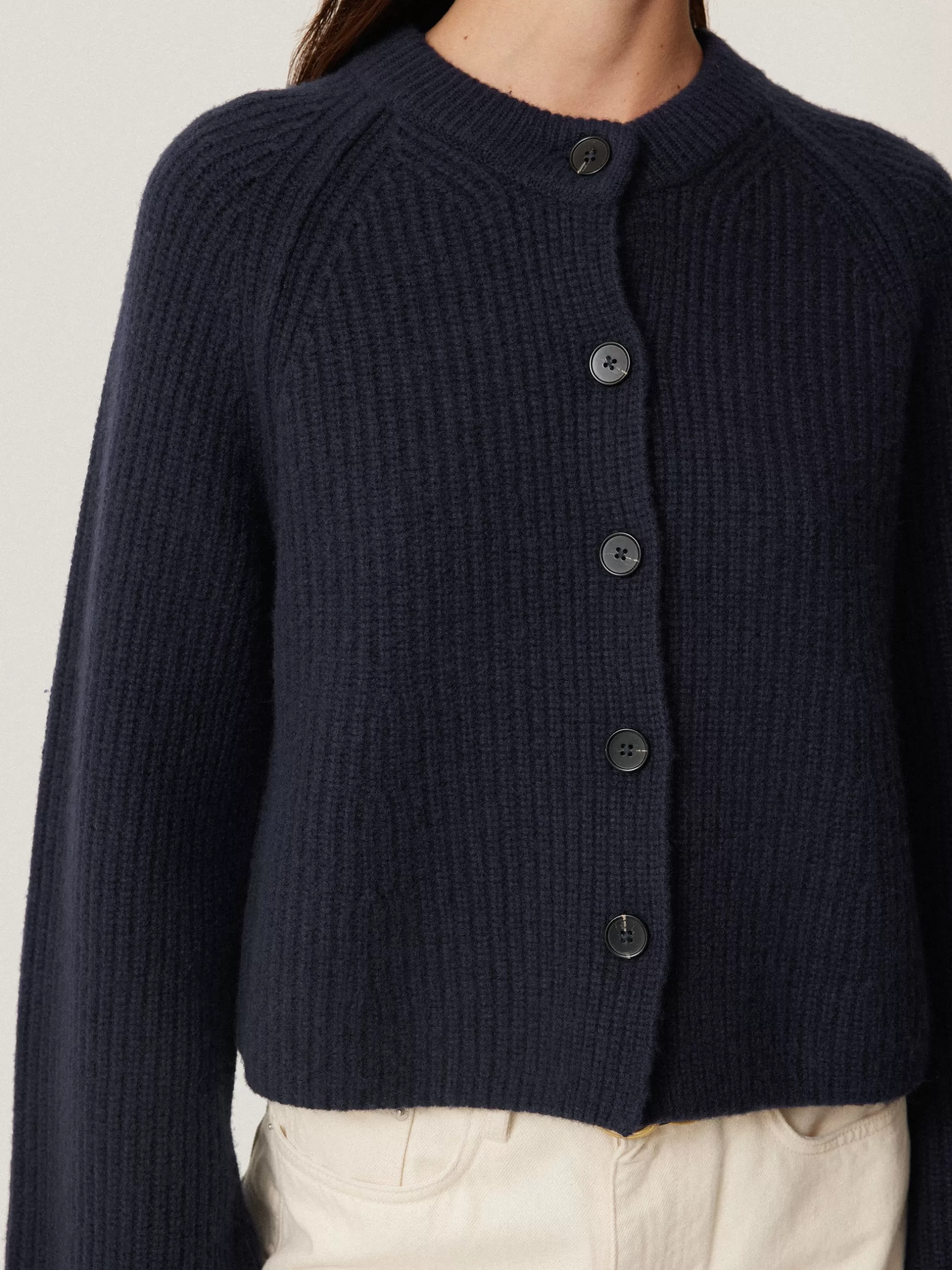 Fashion Jigsaw Wool Cashmere Blend Rib Cardigan Navy