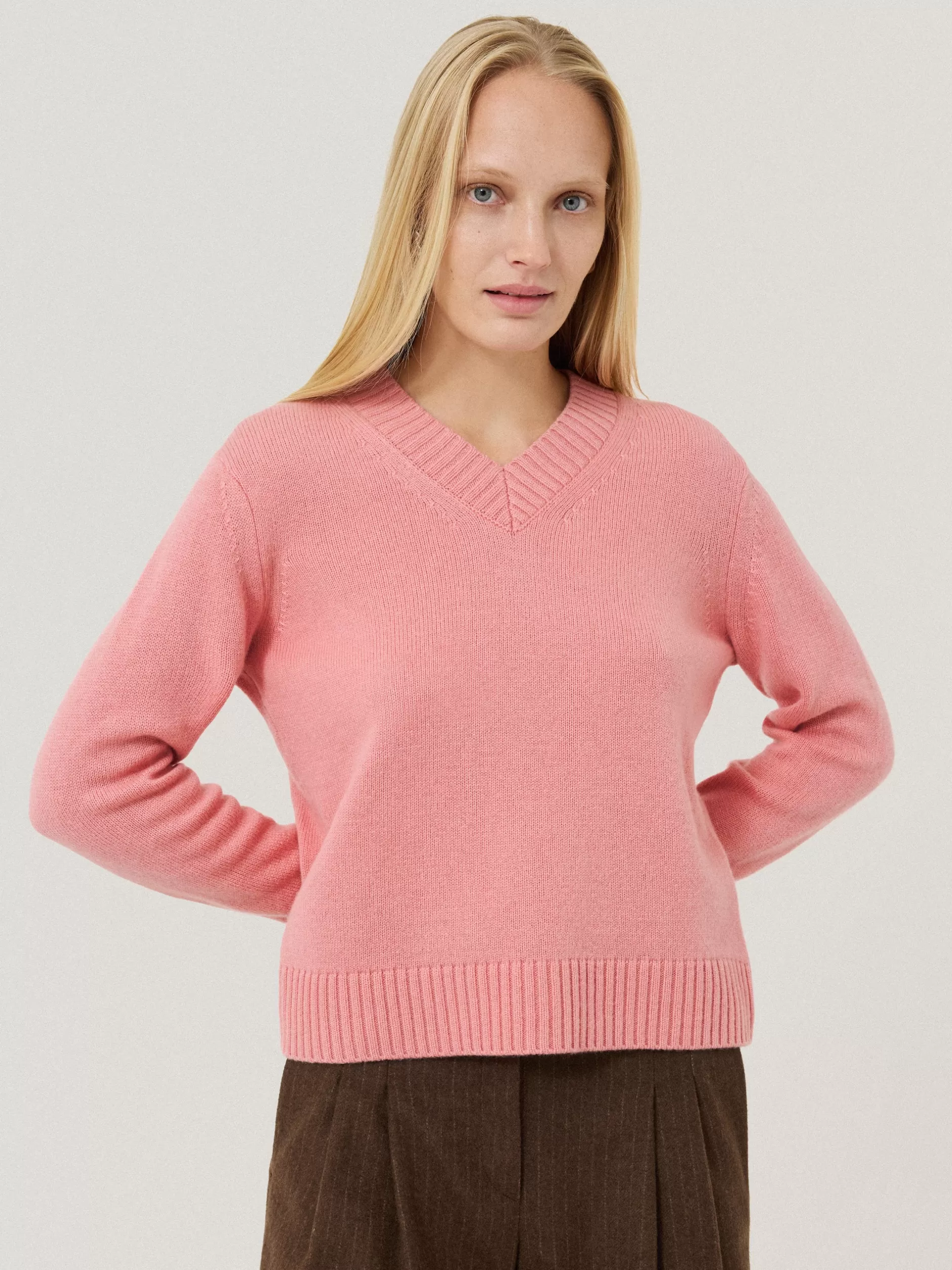 Cheap Jigsaw Wool Cashmere Blend V Neck Pink