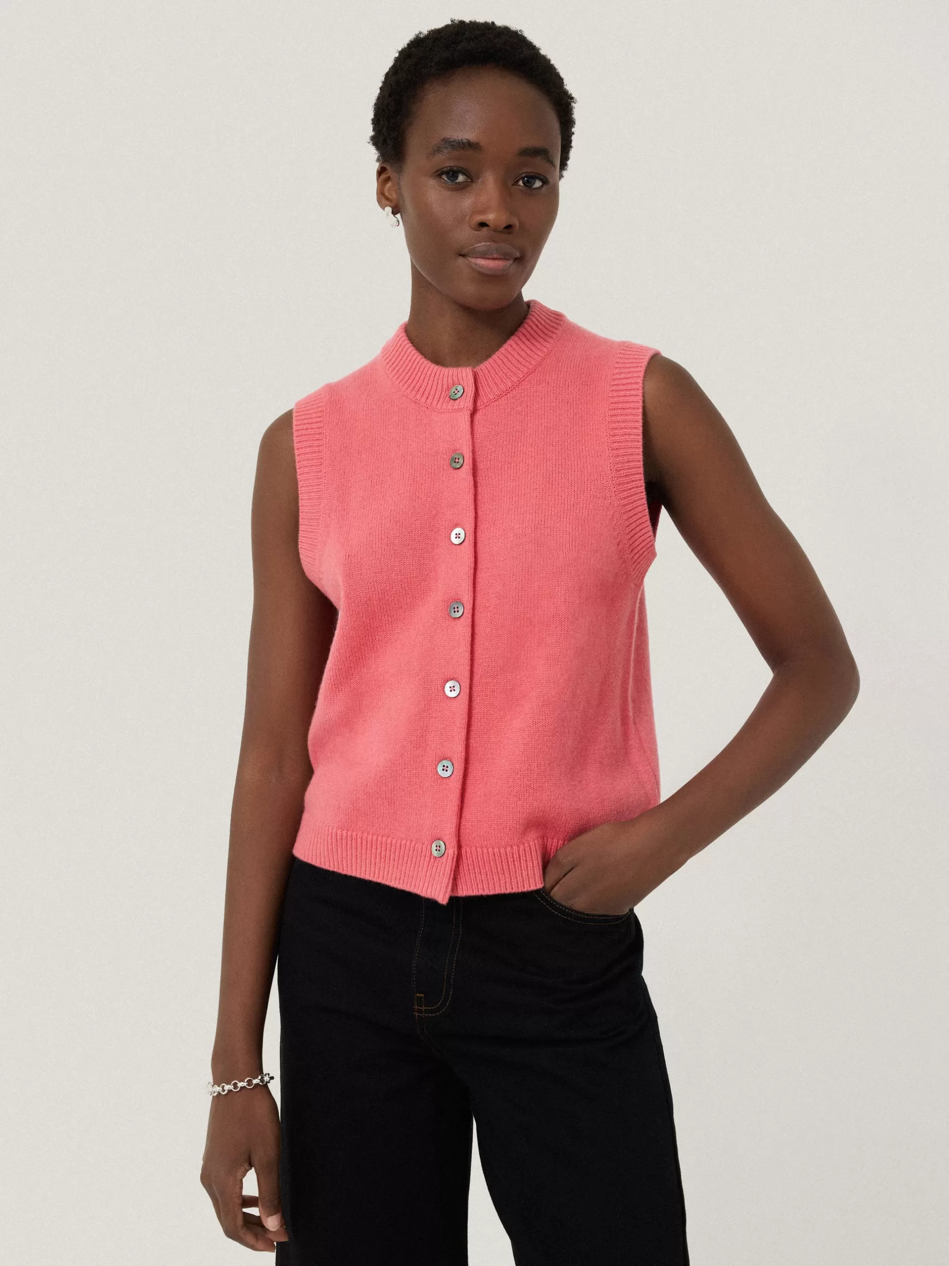 Cheap Jigsaw Wool Cashmere Blend Waistcoat Pink