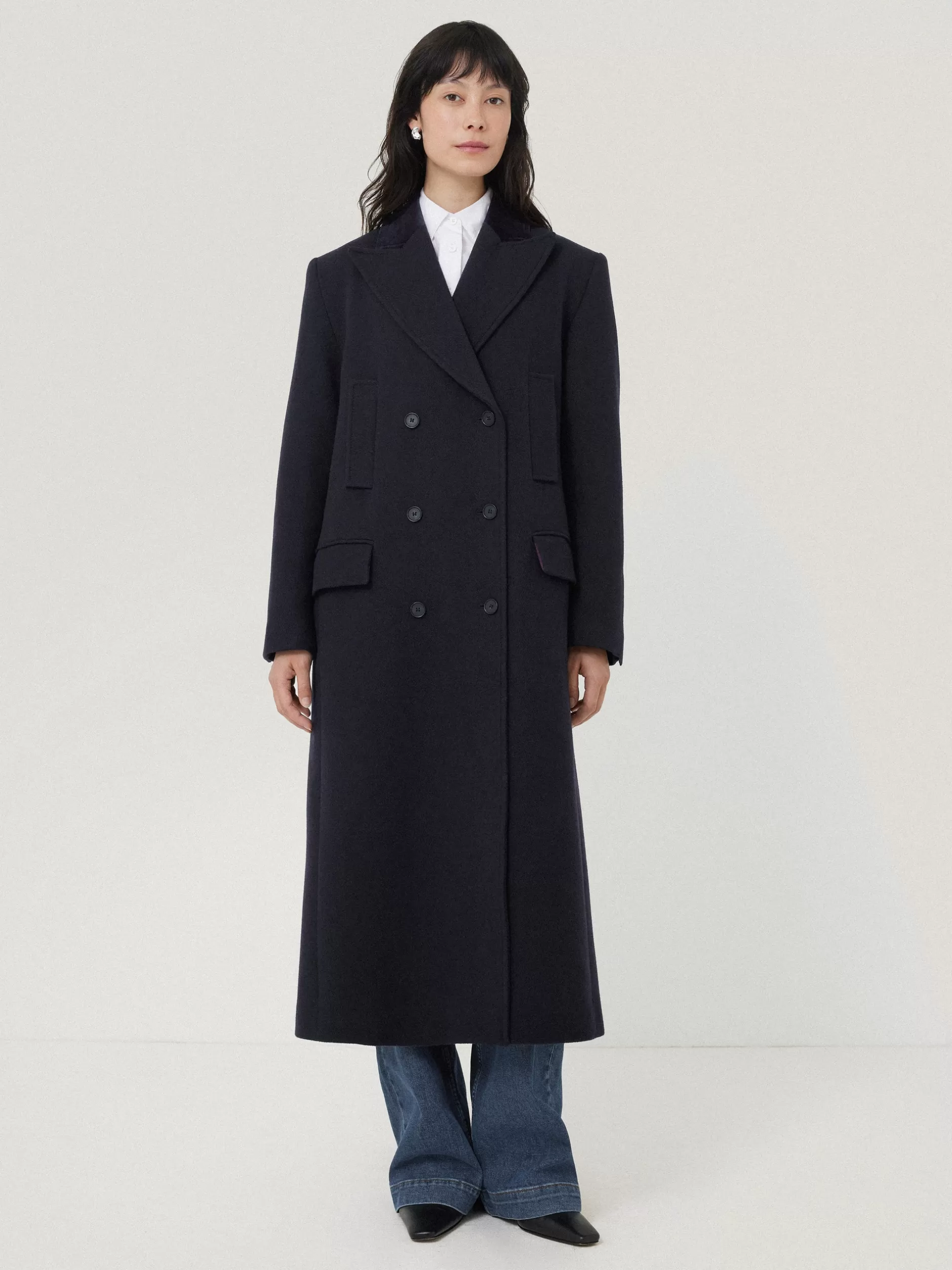 Fashion Jigsaw Wool Double Breasted Overcoat Navy